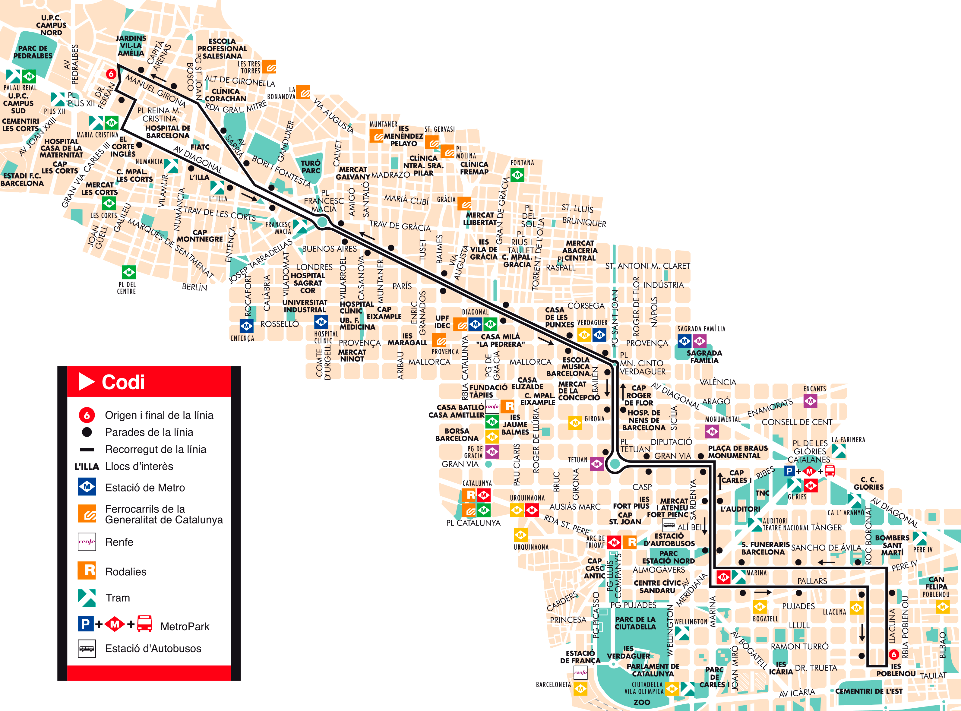 Mapa autobus barcelona línea 6