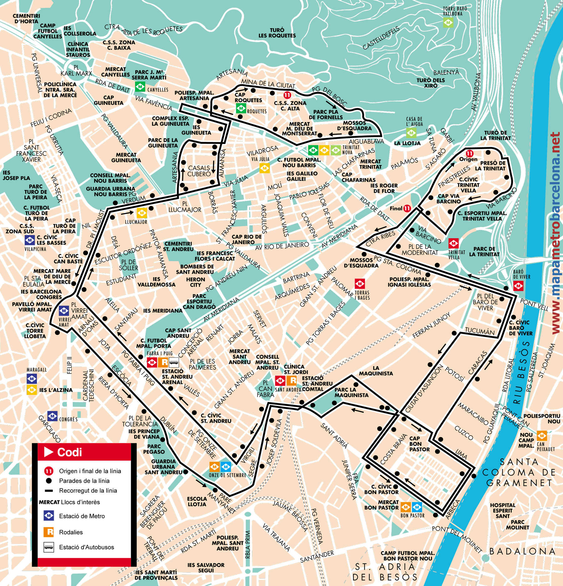 Mapa autobus barcelona línea 11
