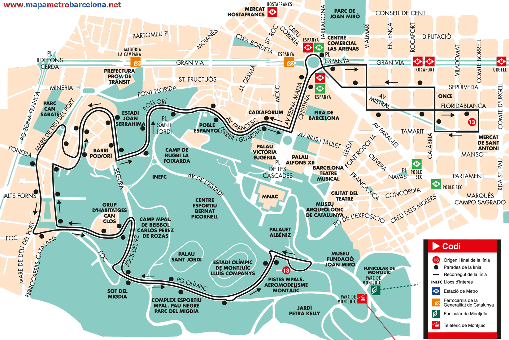 Barcelona bus map line 13