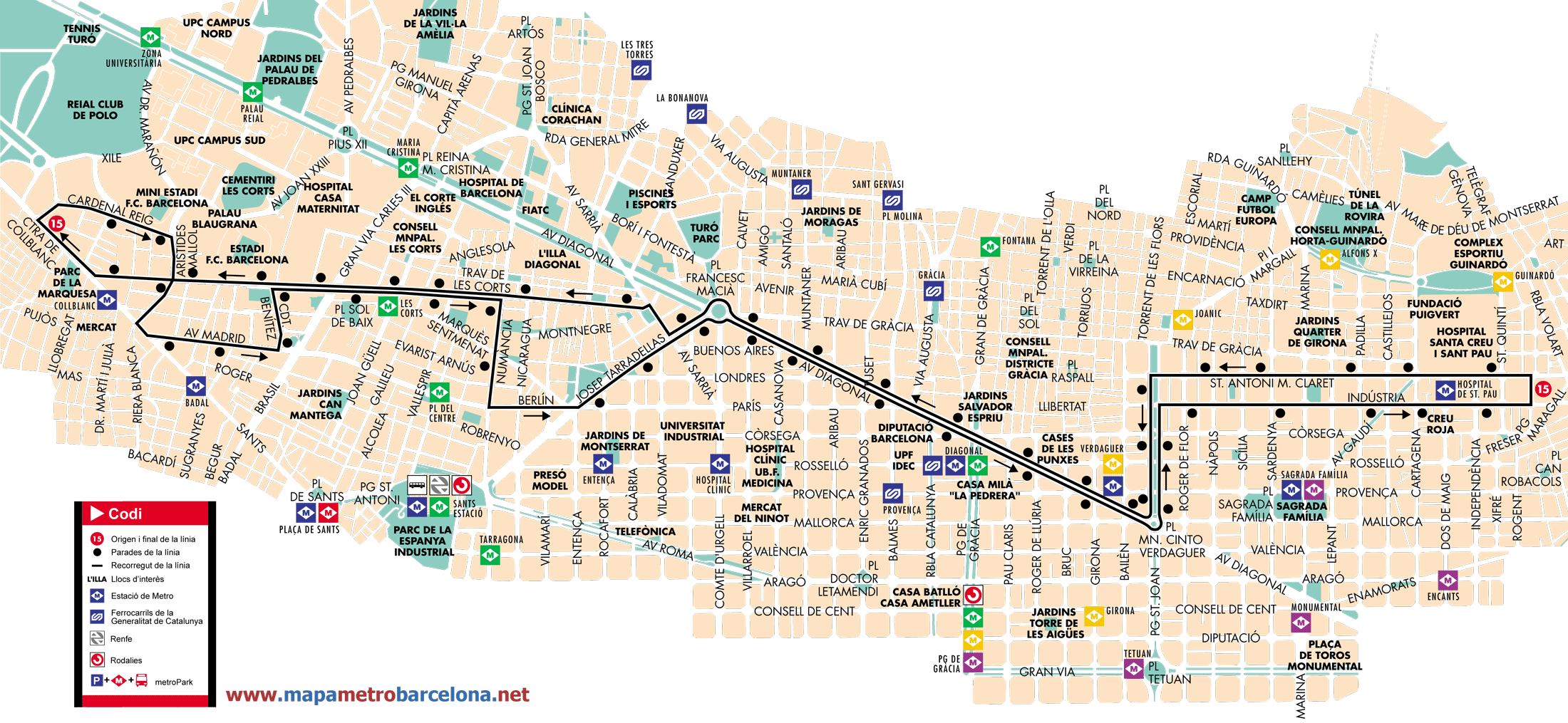 Mapa autobus barcelona línea 15