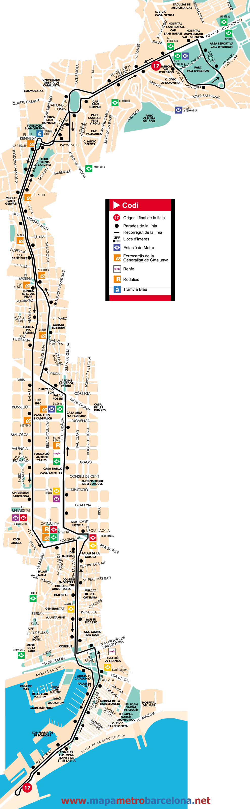 Mapa autobus barcelona línea 17