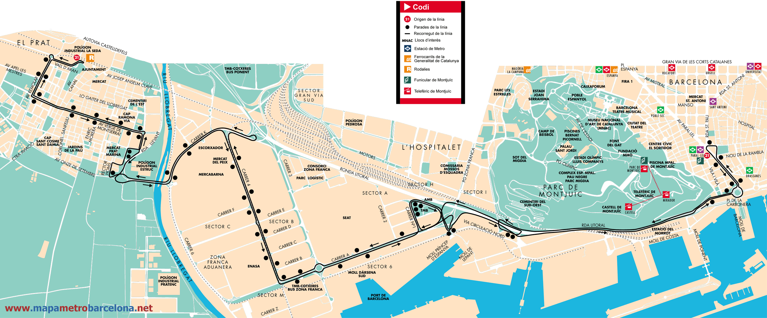Mapa autobus barcelona línea 21