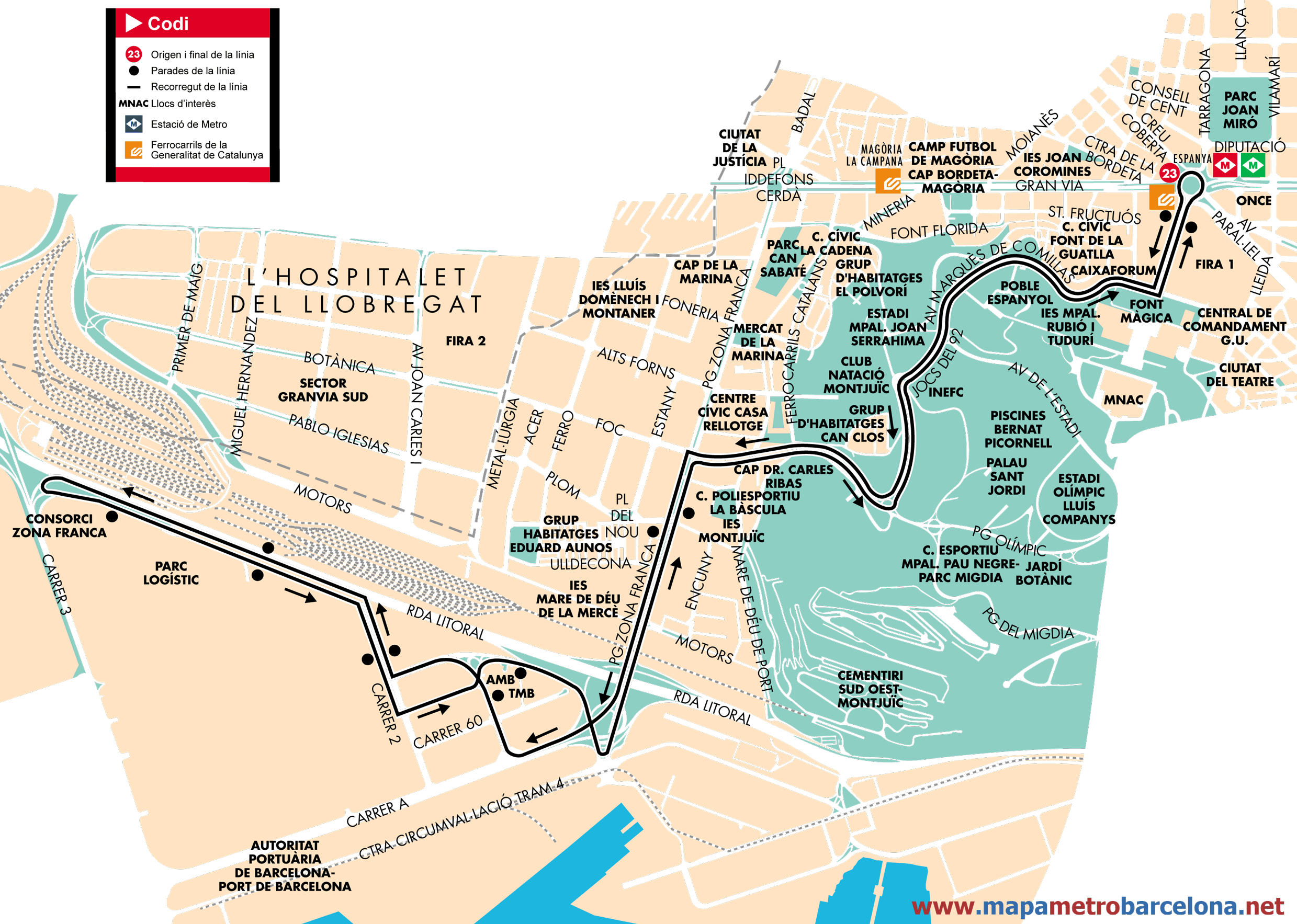 Barcelona bus map line 23
