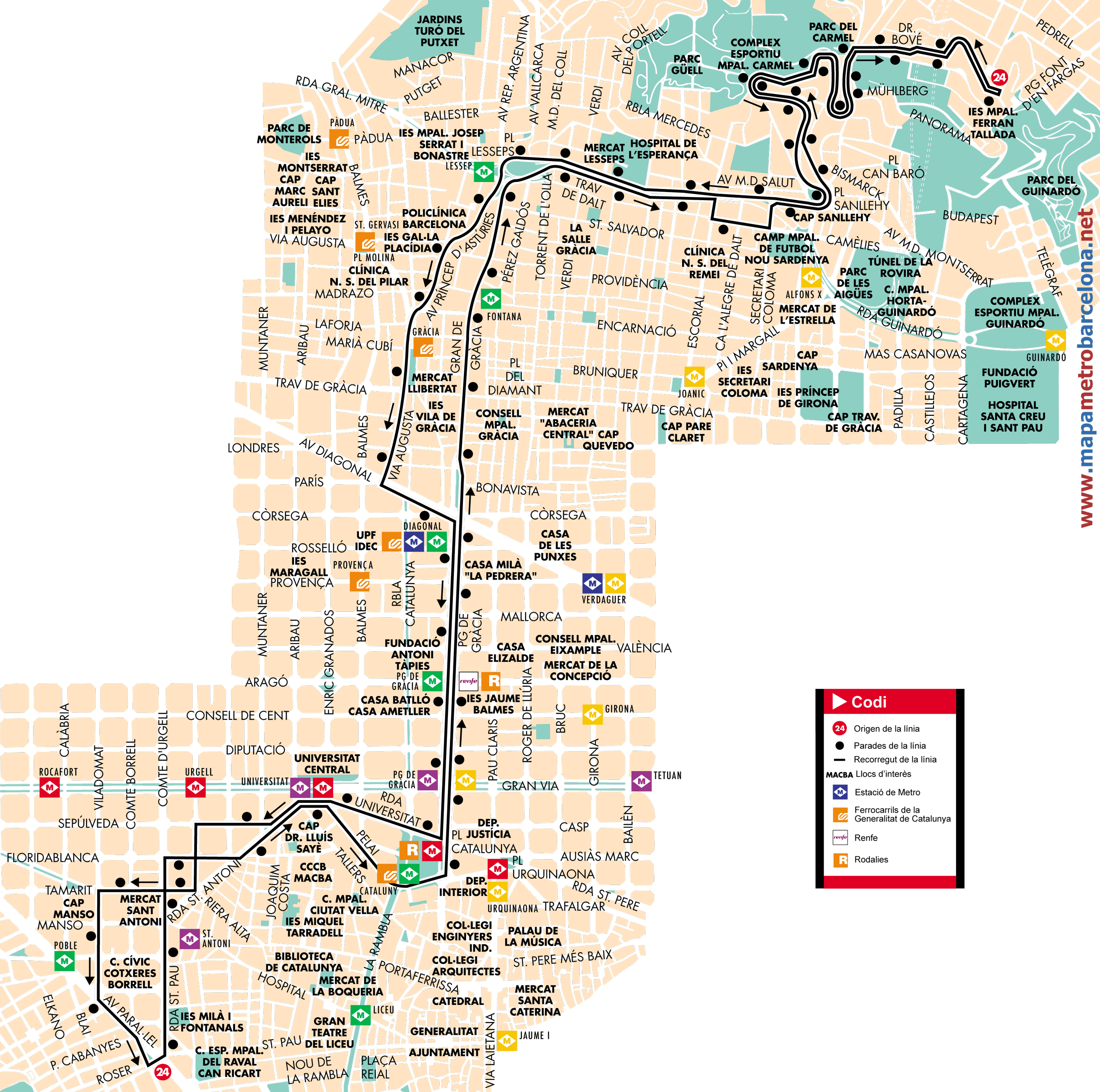 Mapa autobus barcelona línea 24