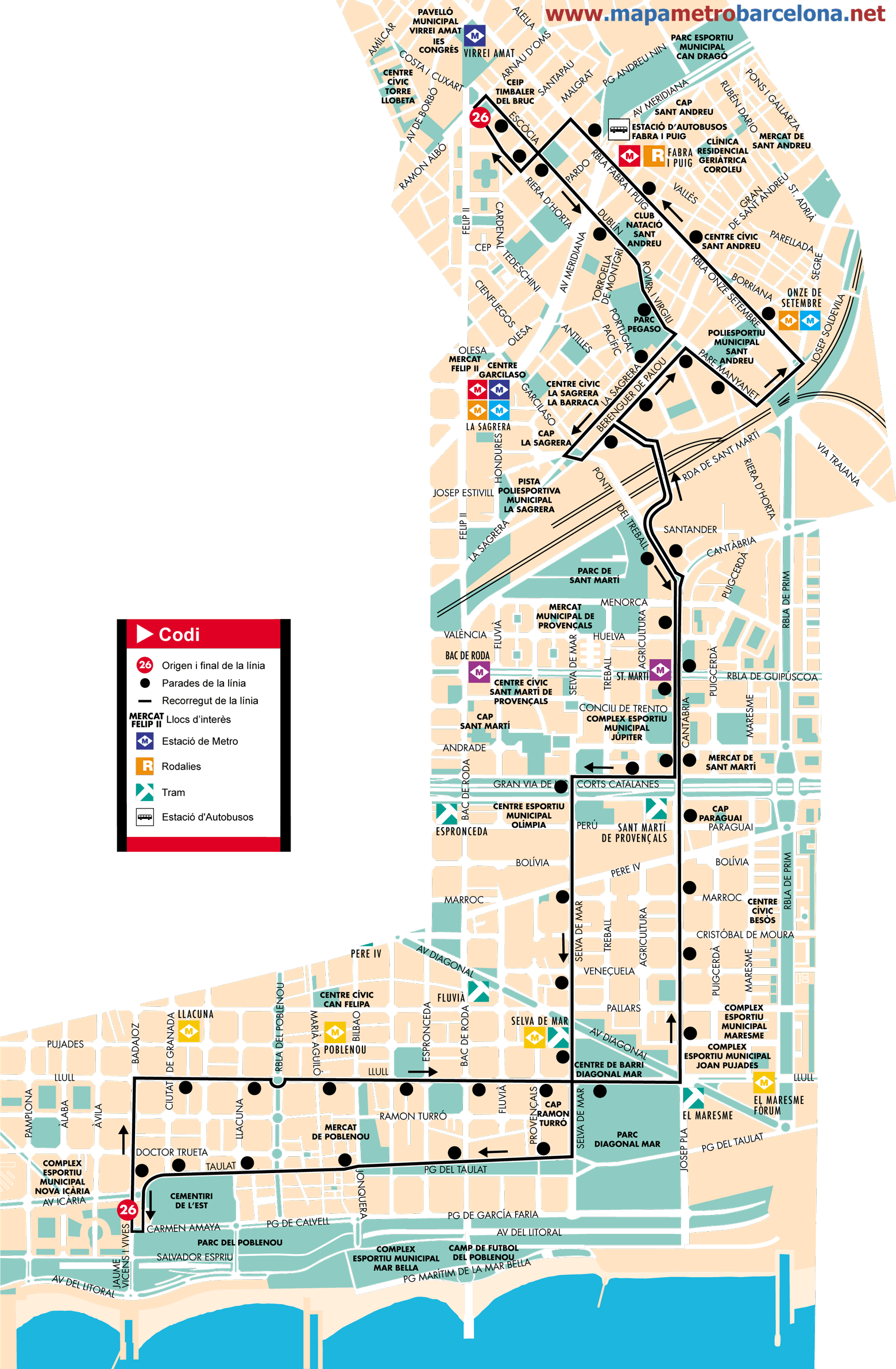 Mapa autobus barcelona línea 26