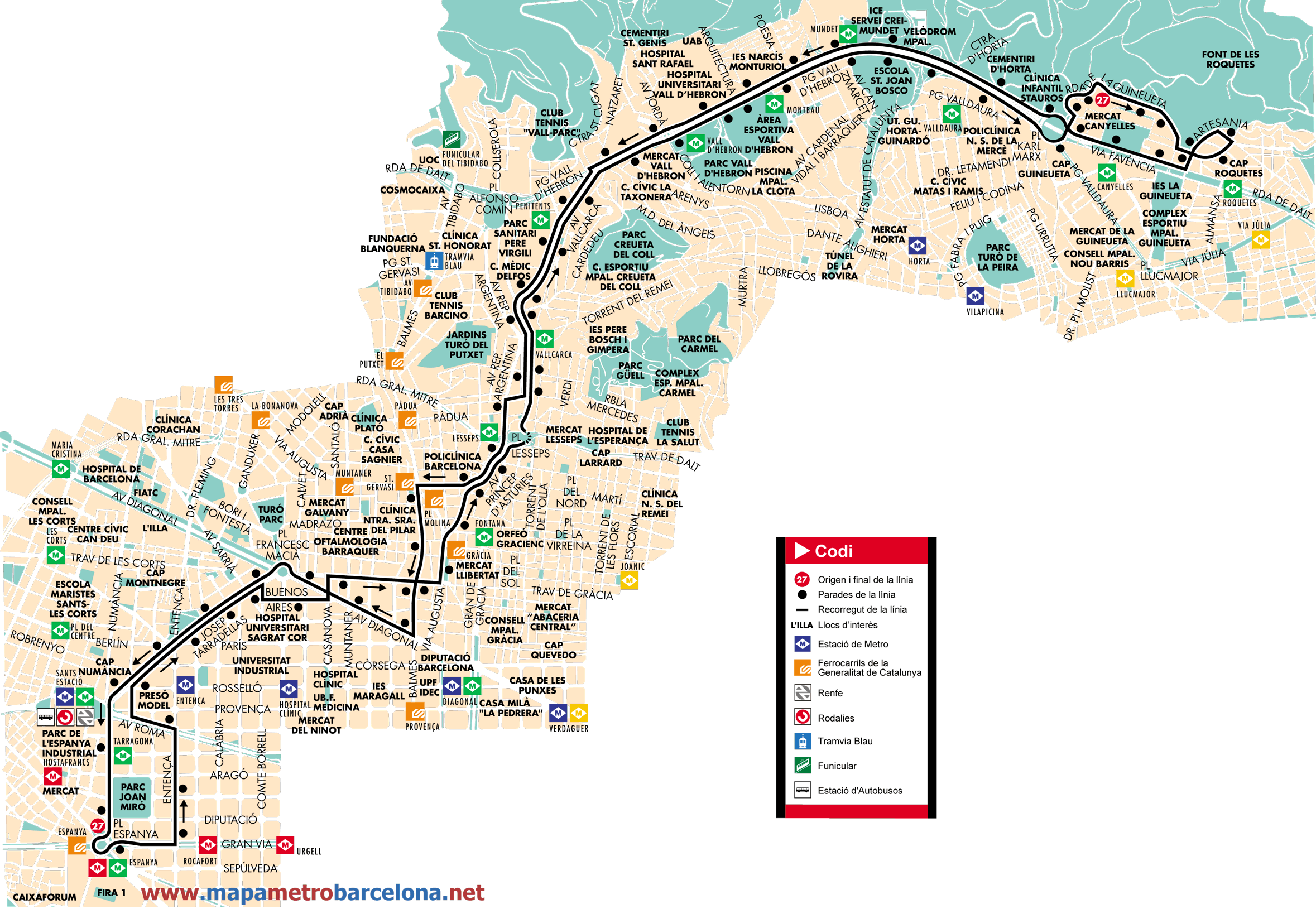 Barcelona bus map line 27