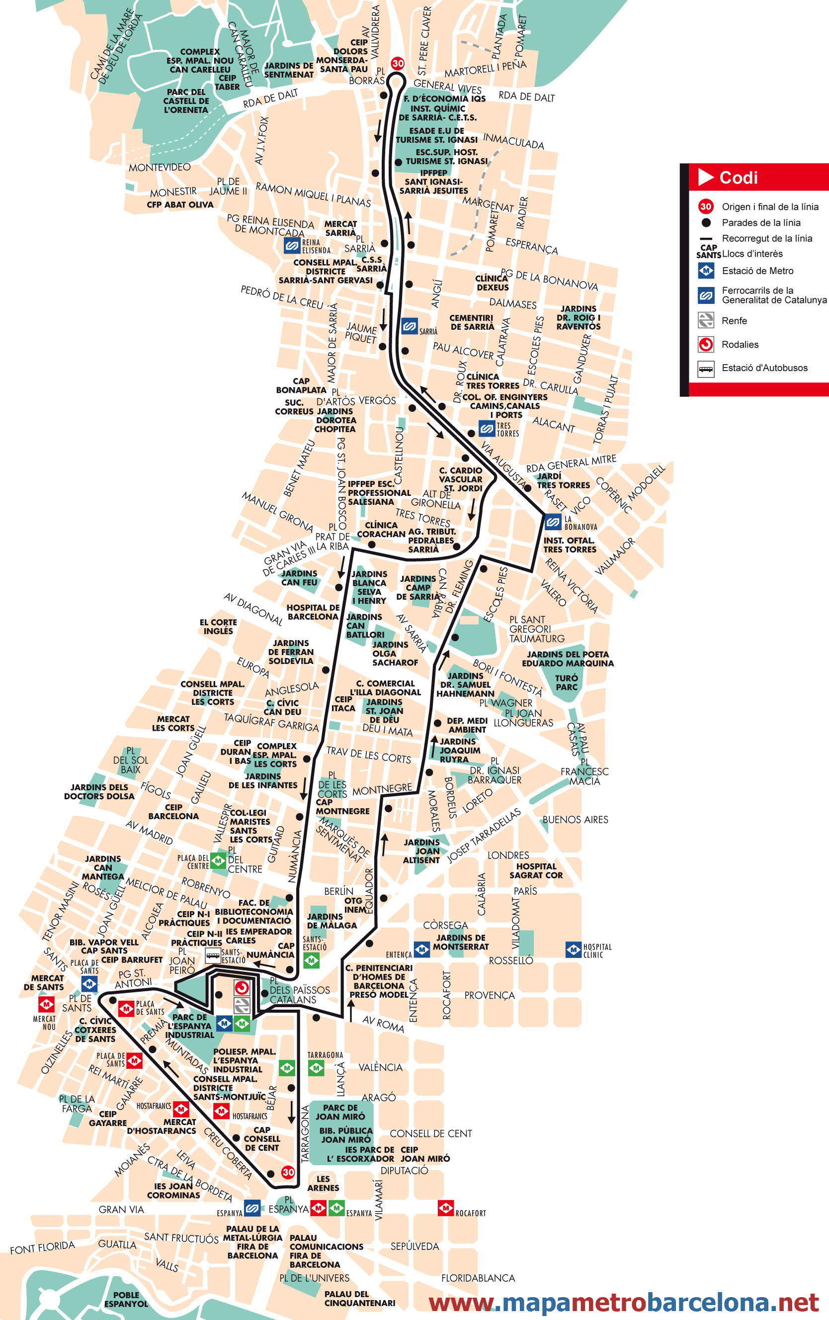 Barcelona bus map line 30