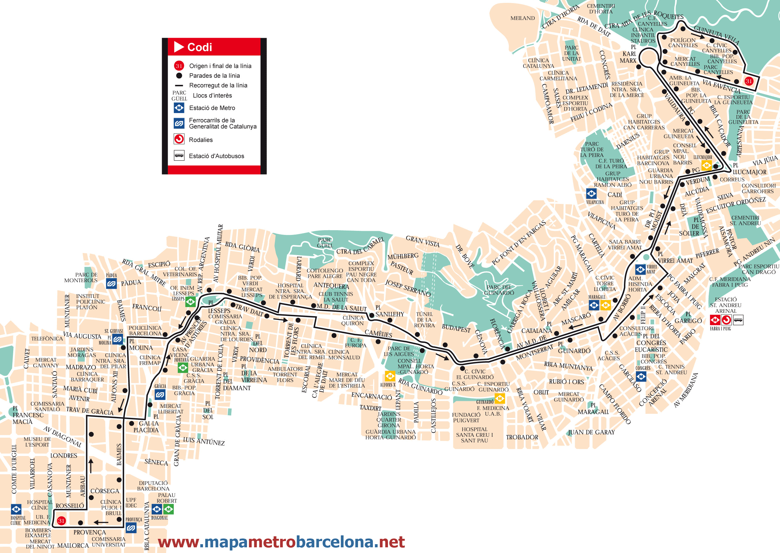 Mapa autobus barcelona línea 31