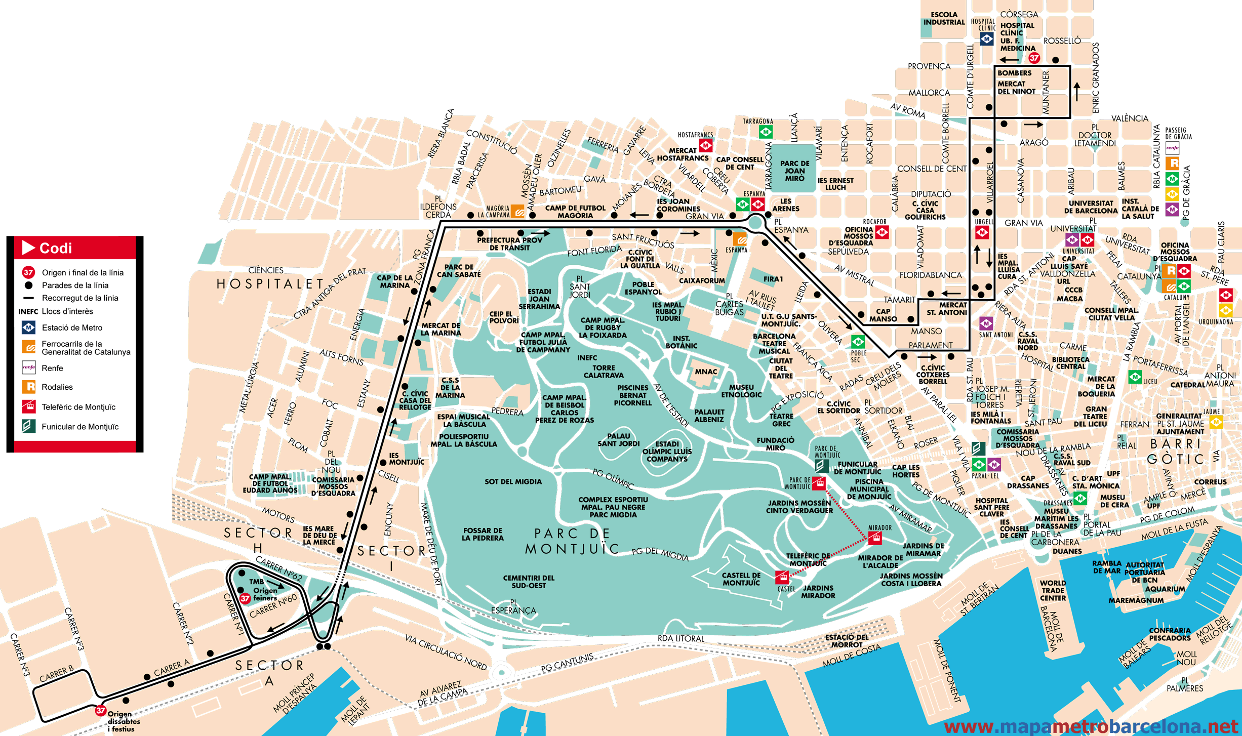 Mapa autobus barcelona línea 37
