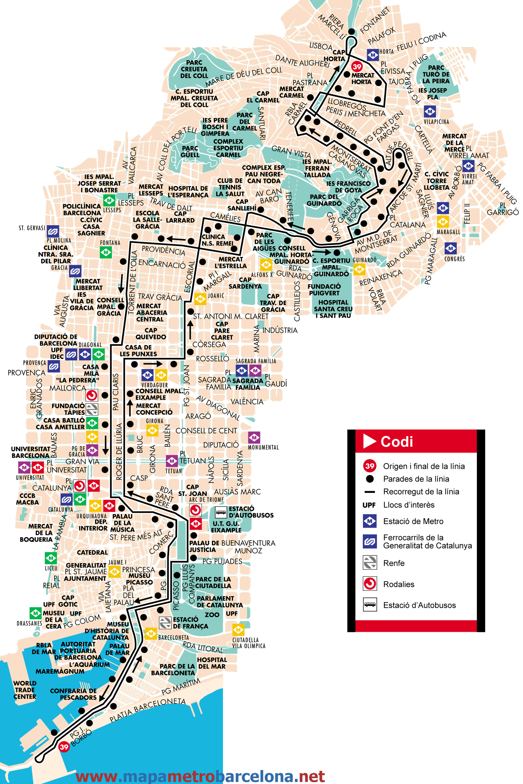 Barcelona bus map line 39
