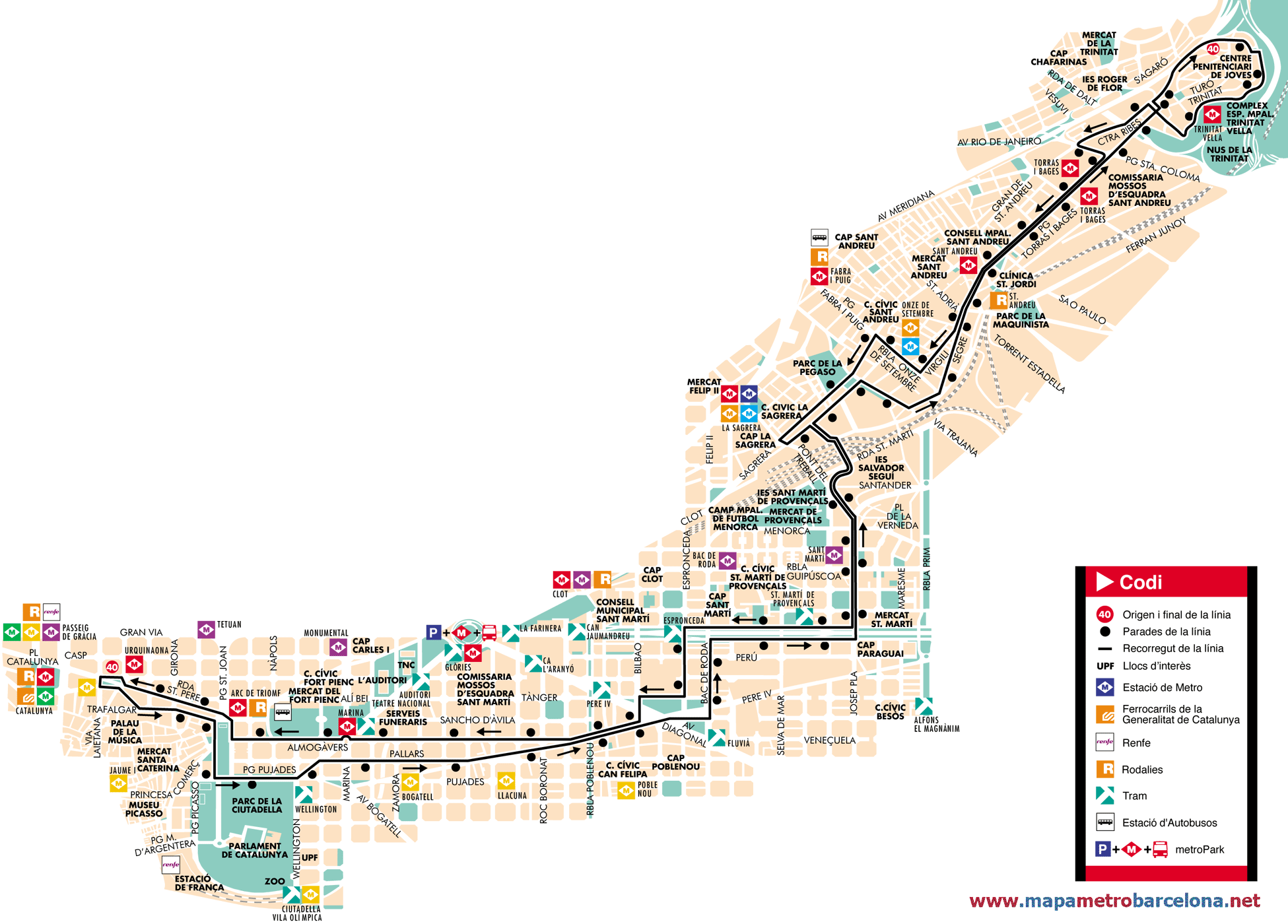 Mapa autobus barcelona línea 40