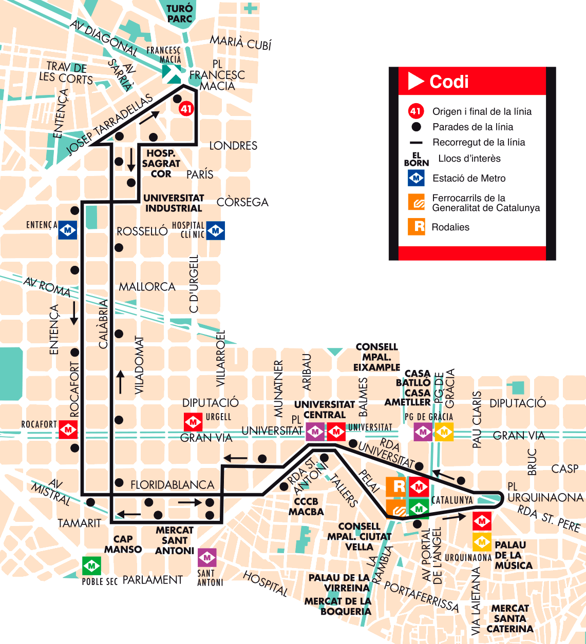 Mapa autobus barcelona línea 41