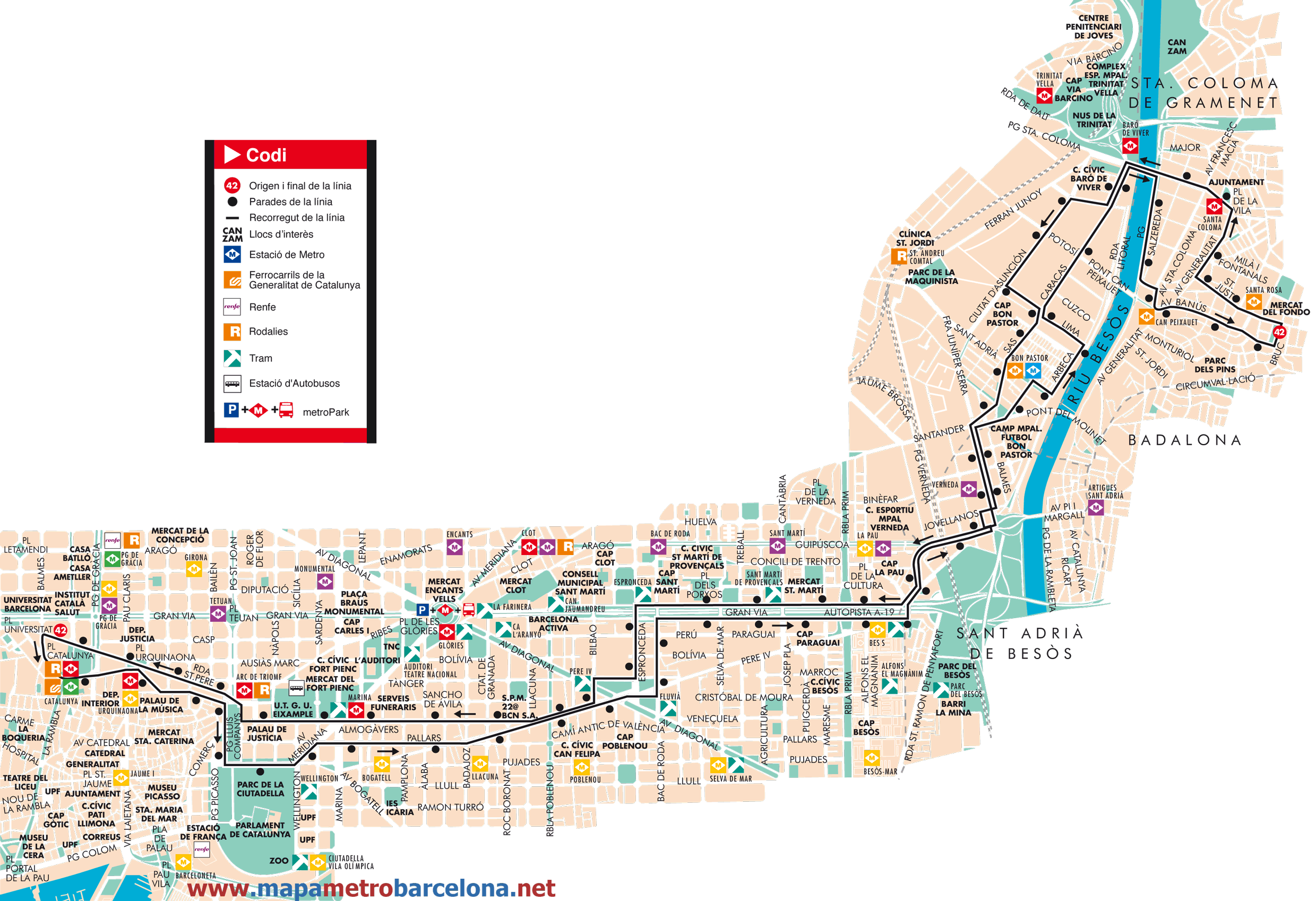 Barcelona bus map line 42