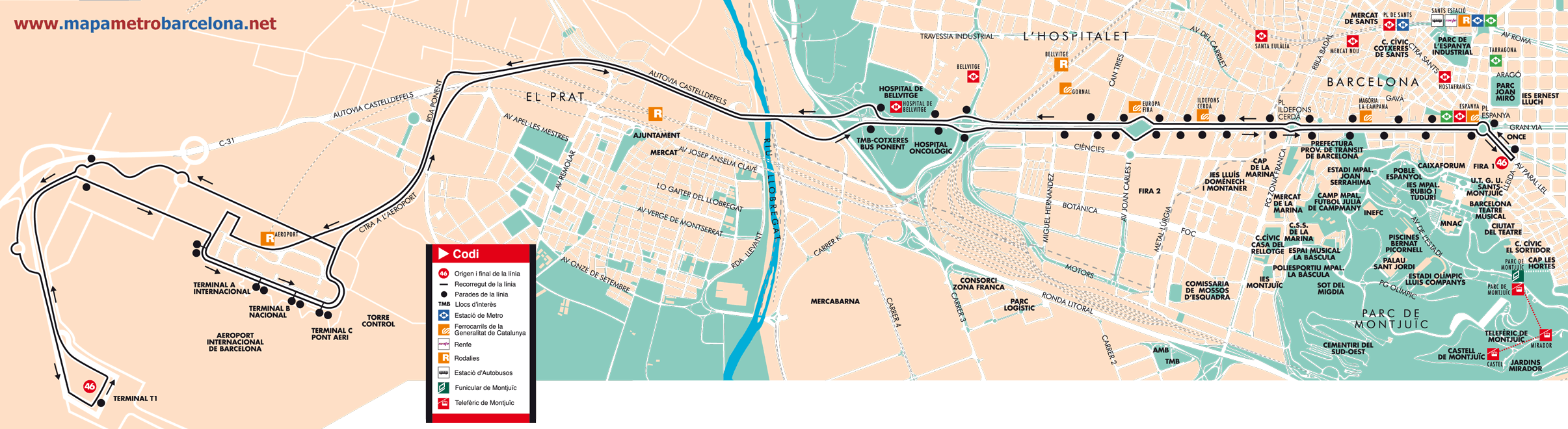 Barcelona bus map line 46