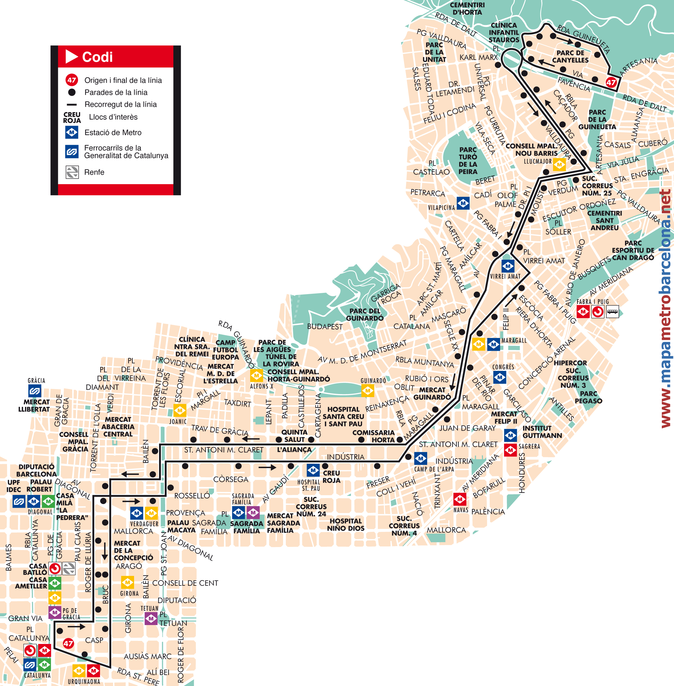 Mapa autobus barcelona línea 47
