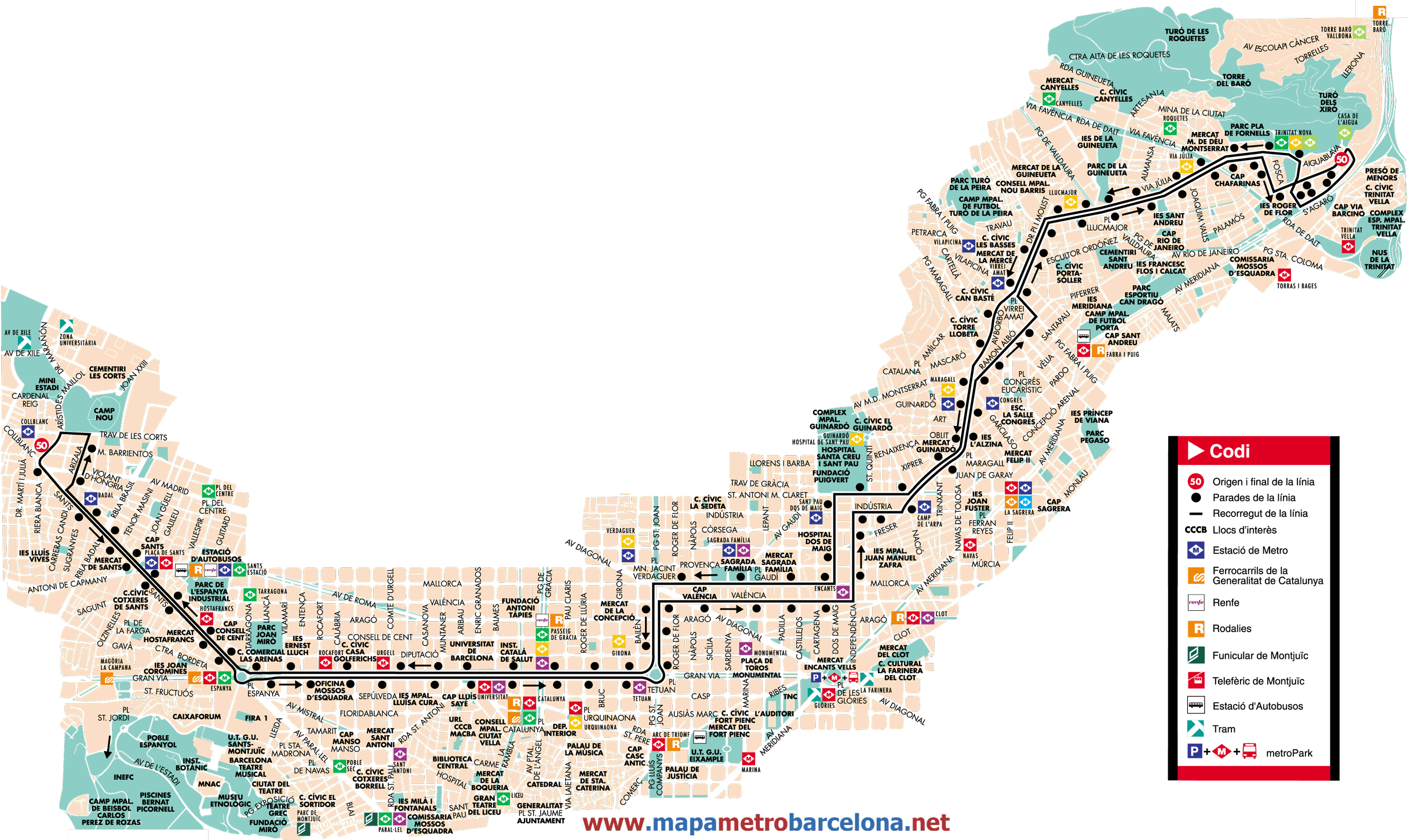 Mapa autobus barcelona línea 50