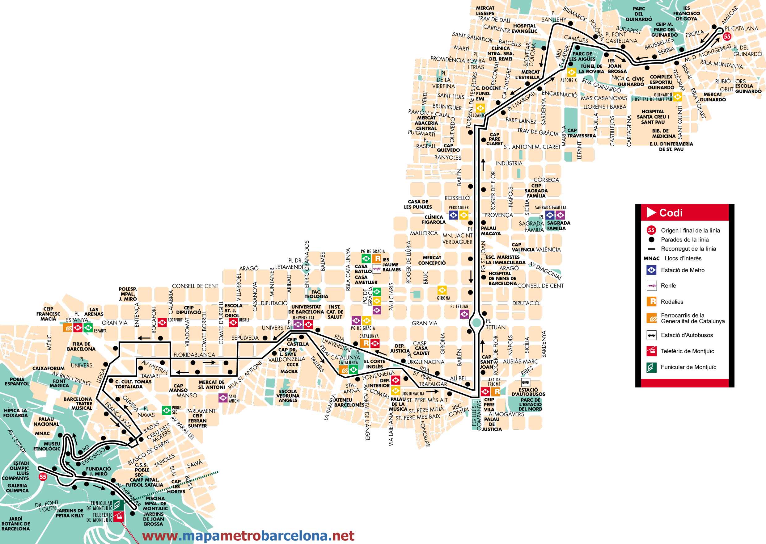 Barcelona bus map line 55