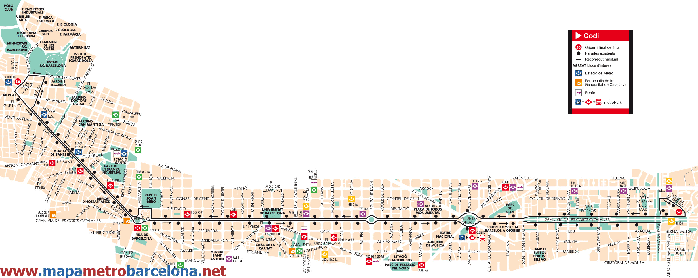 Mapa autobus barcelona línea 56