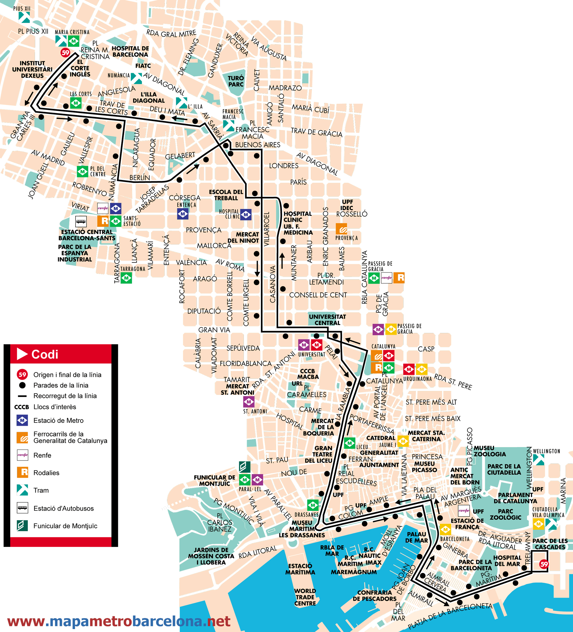 Mapa autobus barcelona línea 59