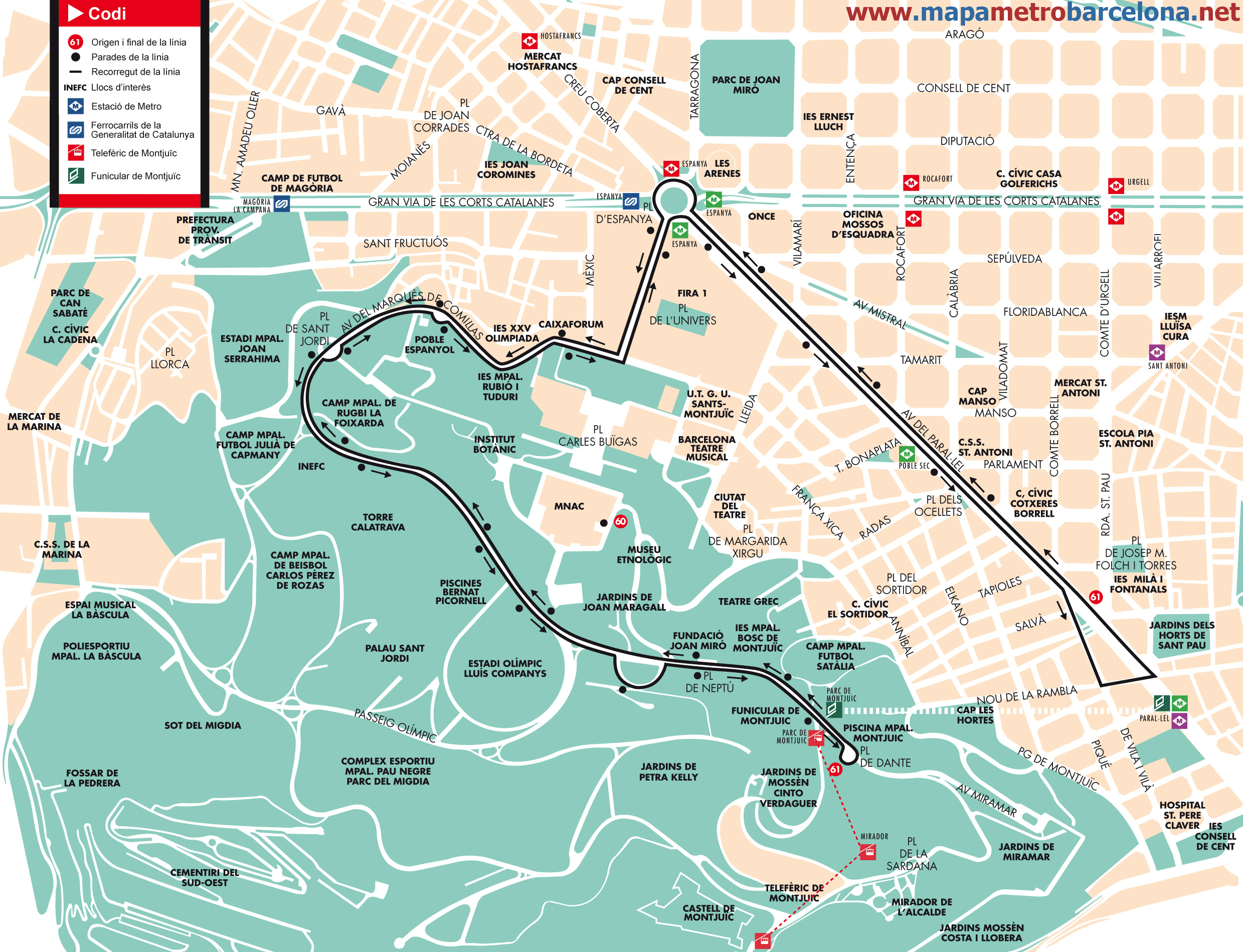 Mapa autobus barcelona línea 61