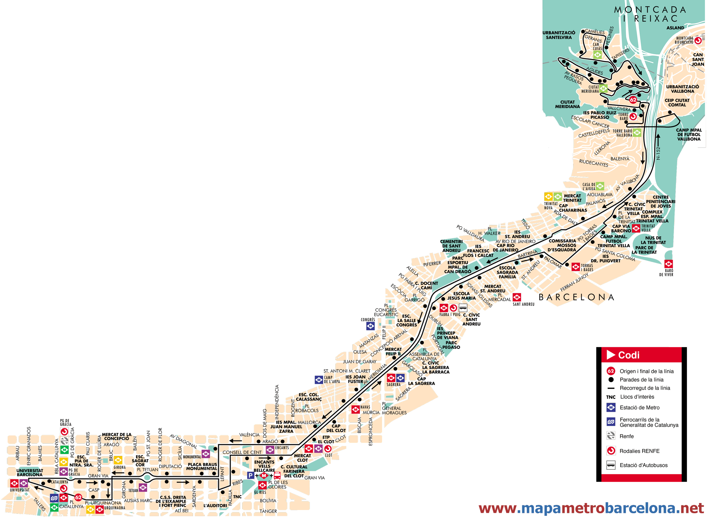 Mapa autobus barcelona línea 62