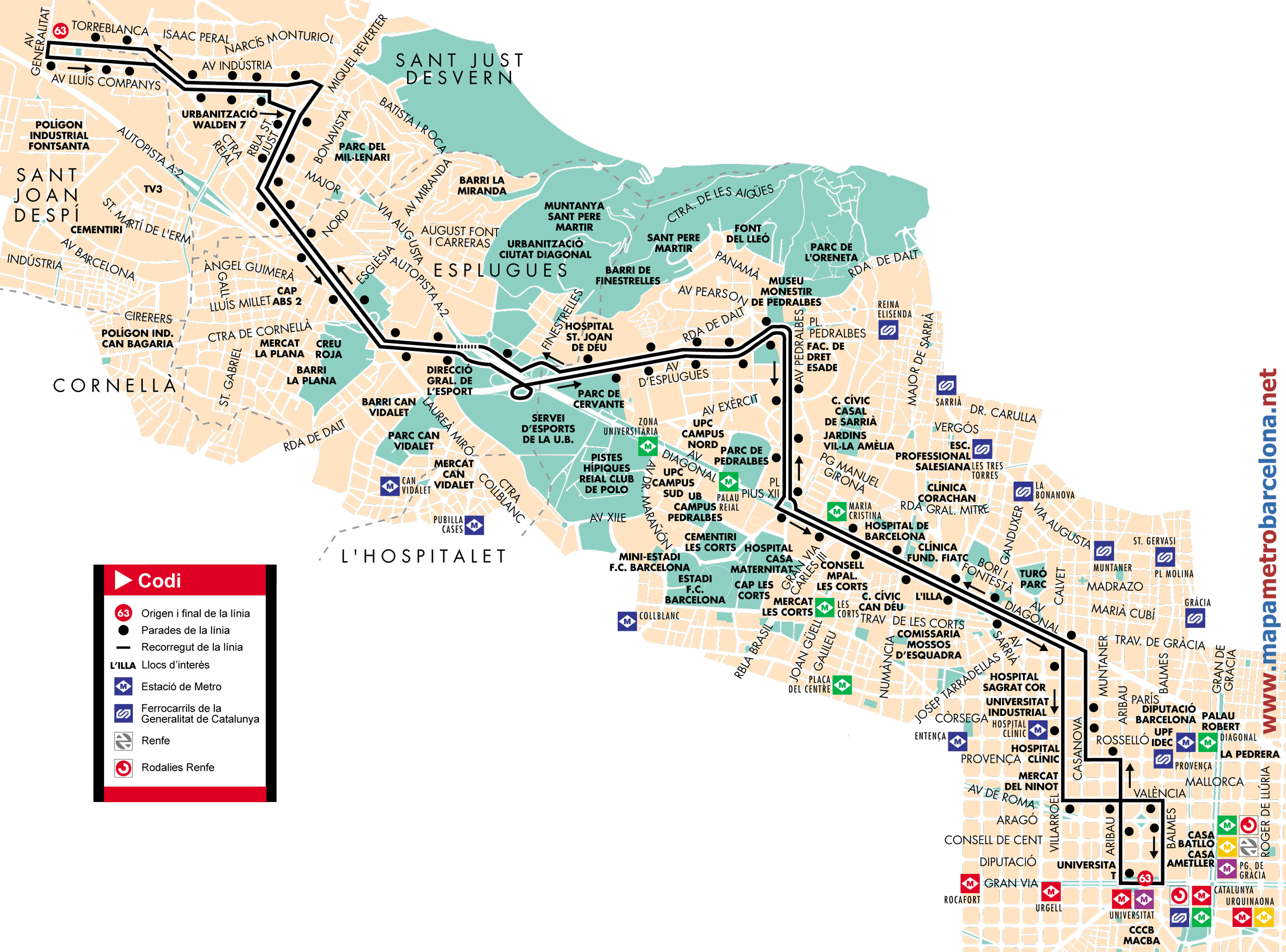 Barcelona bus map line 63