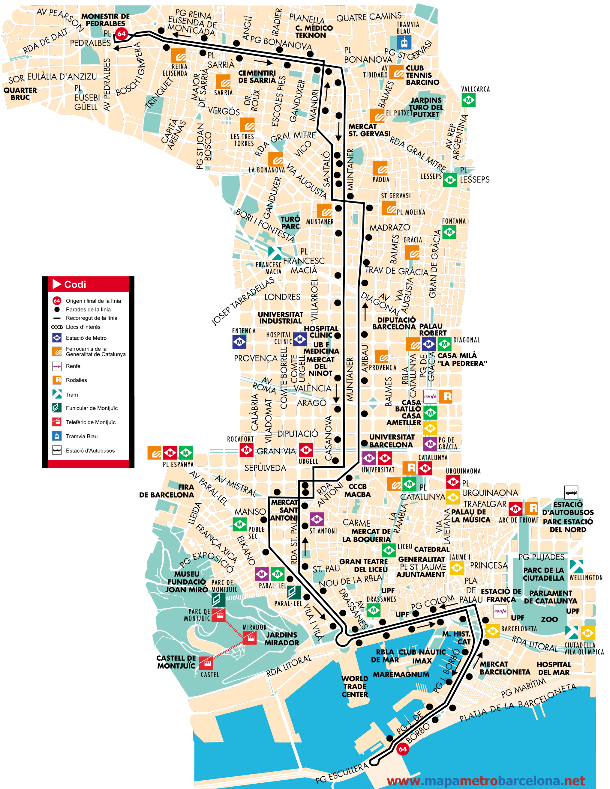 Mapa autobus barcelona línea 64