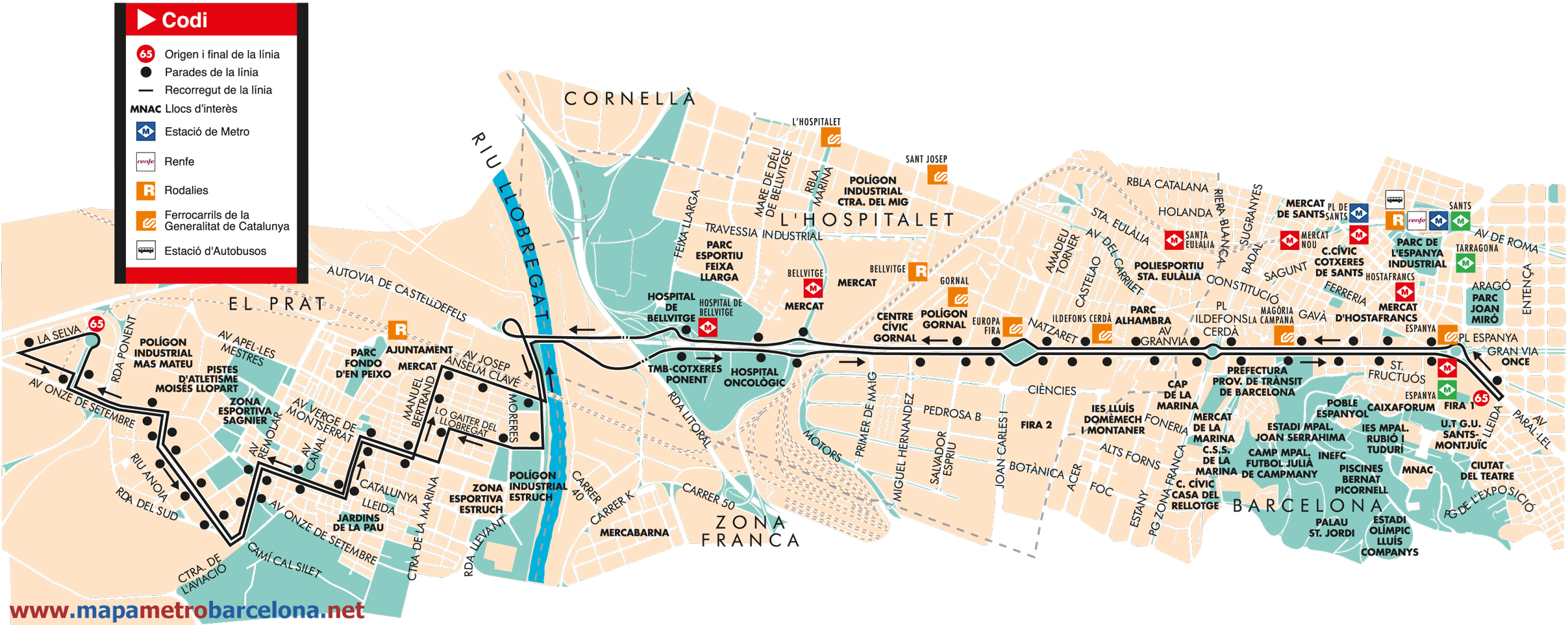 Barcelona bus map line 65