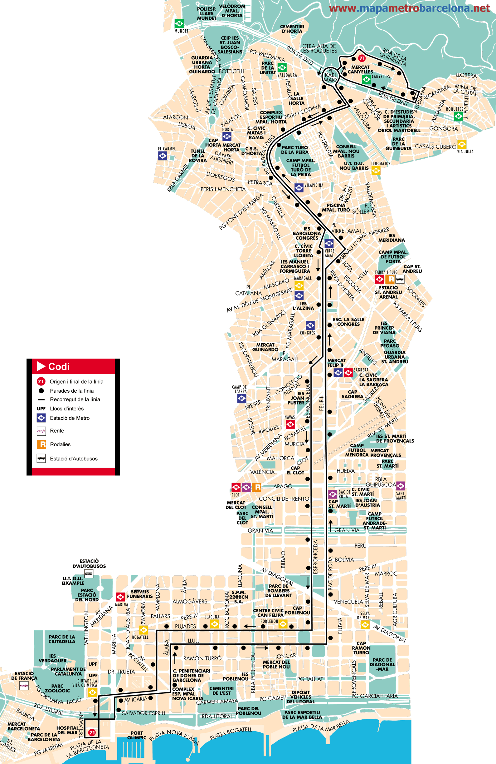 Barcelona bus map line 71