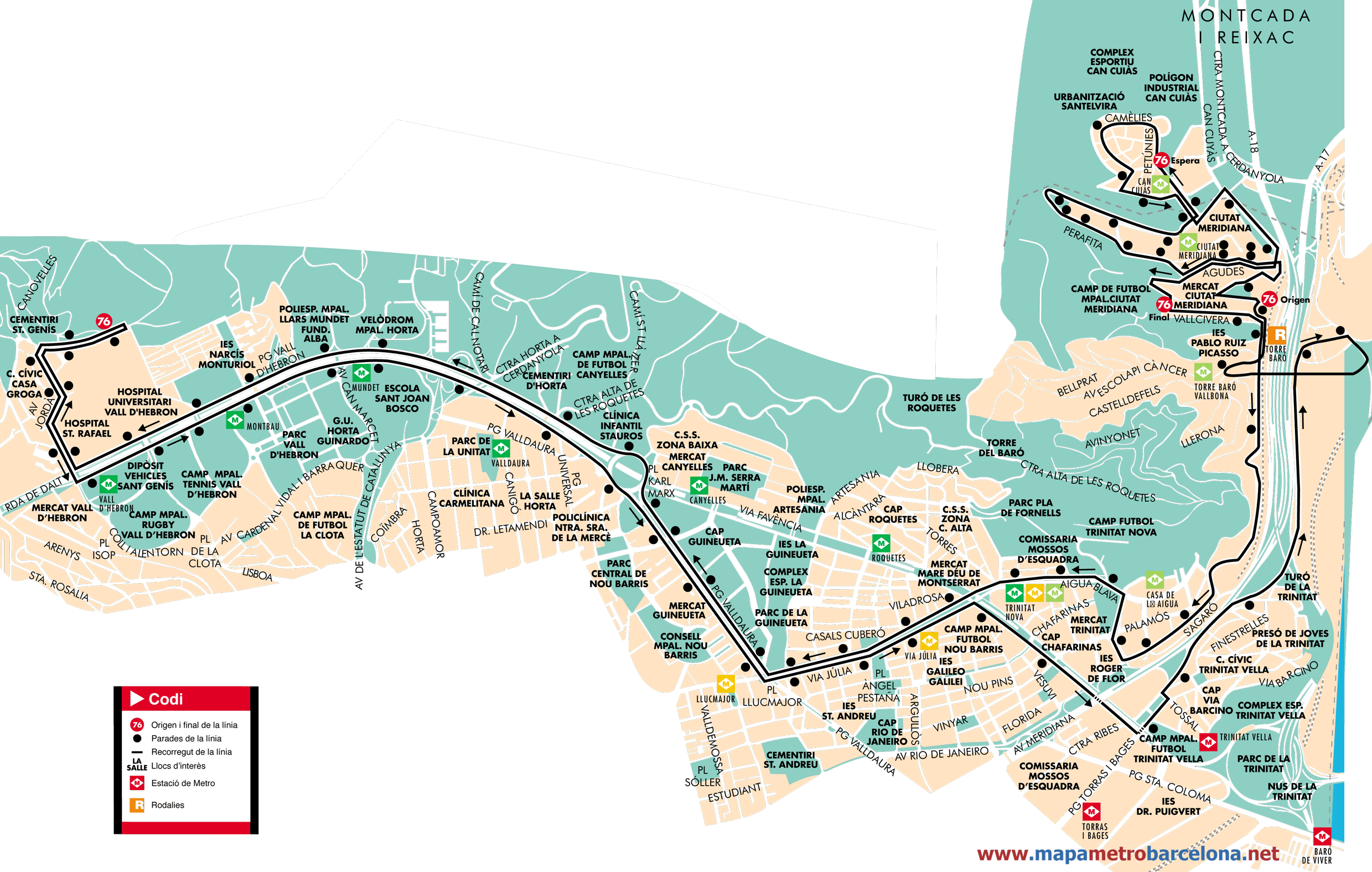 Mapa autobus barcelona línea 76