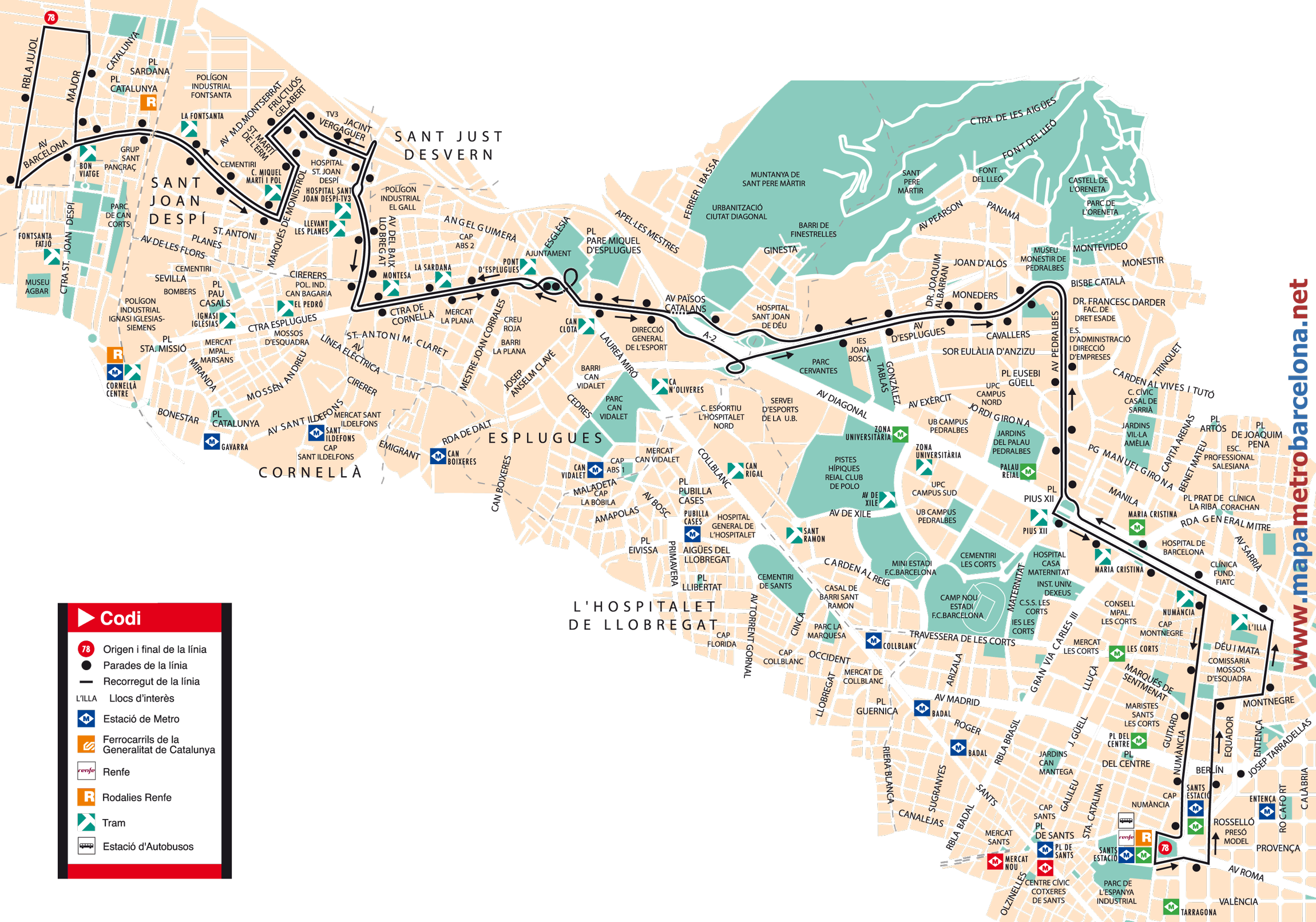 Mapa autobus barcelona línea 78