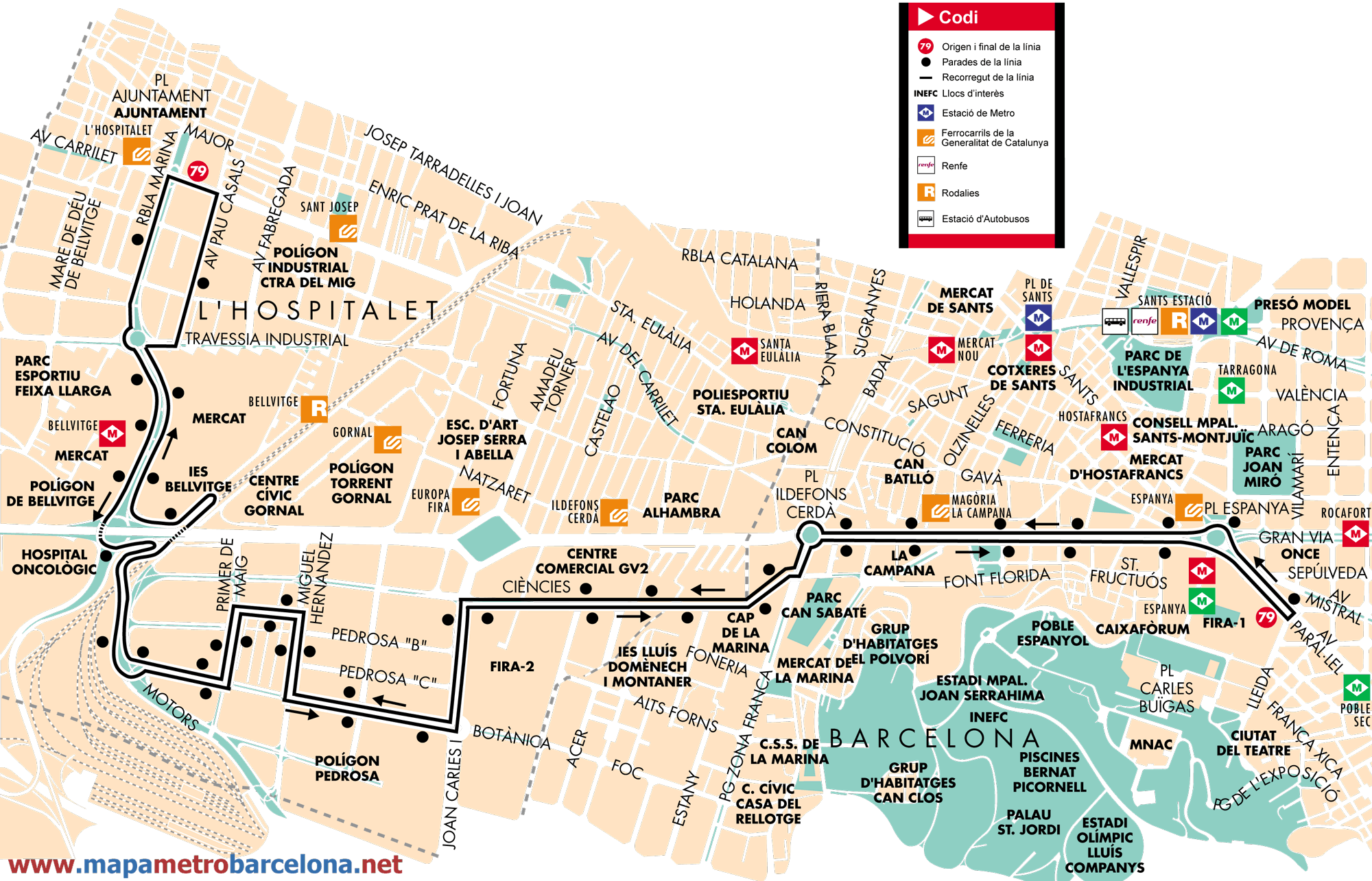 Mapa autobus barcelona línea 79