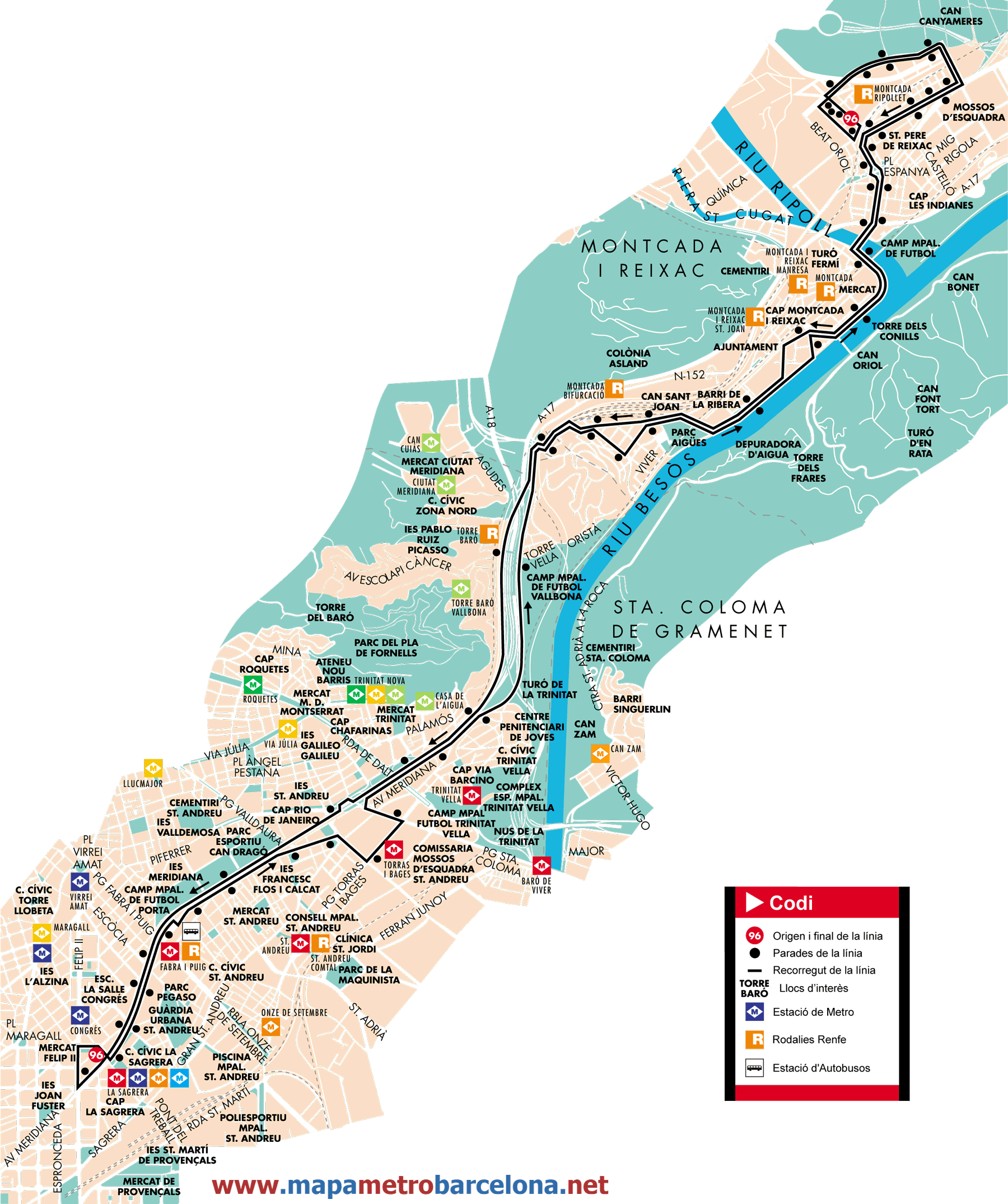Barcelona bus map line 96
