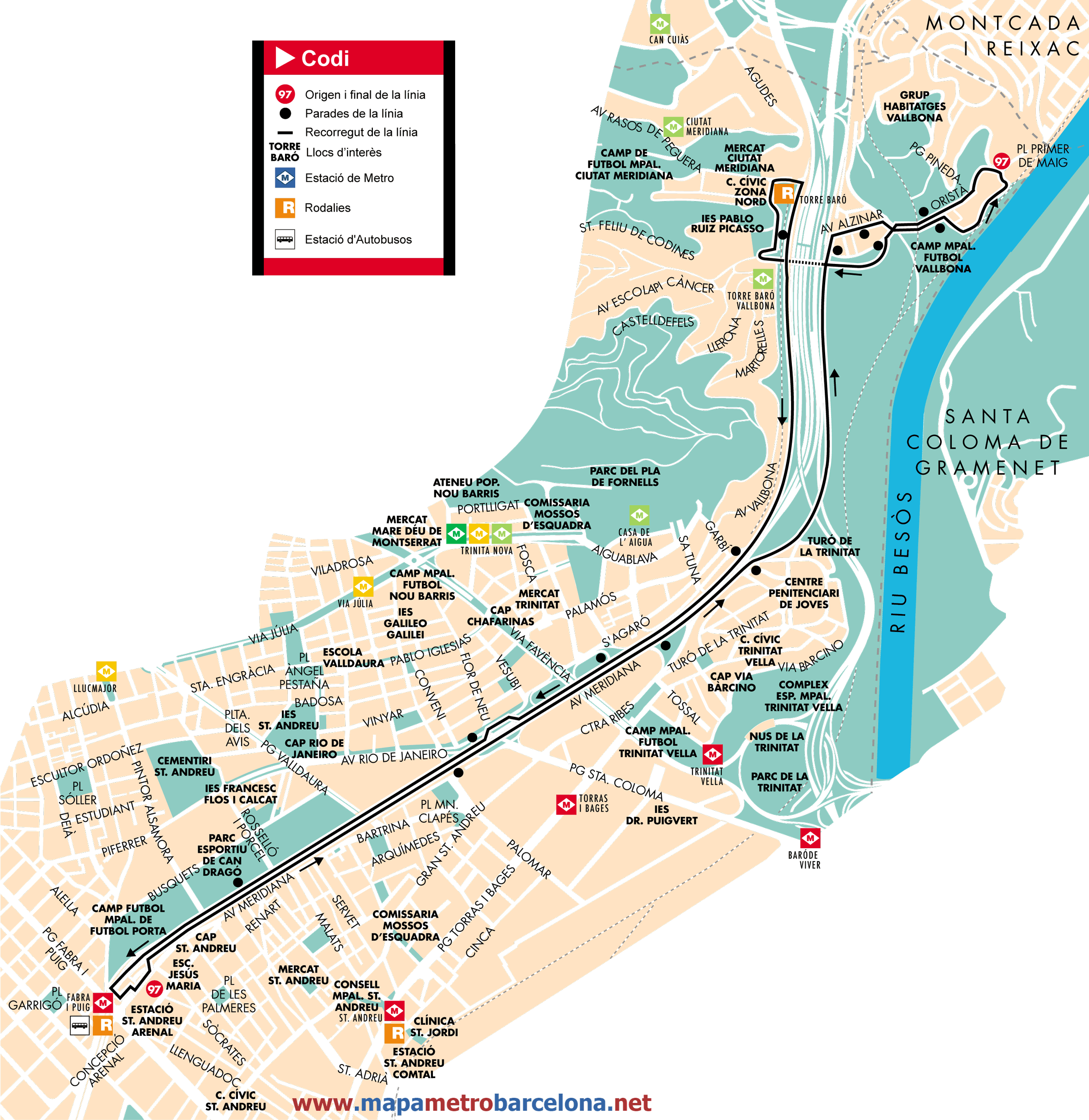 Barcelona bus map line 97