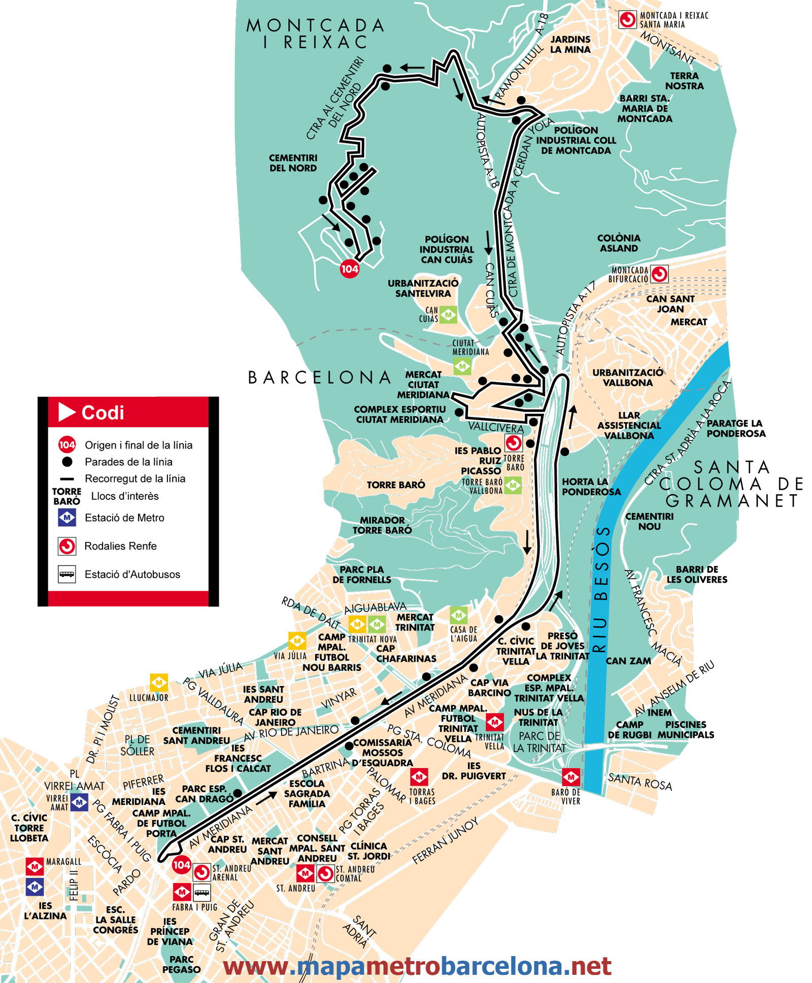 Barcelona bus map line 104