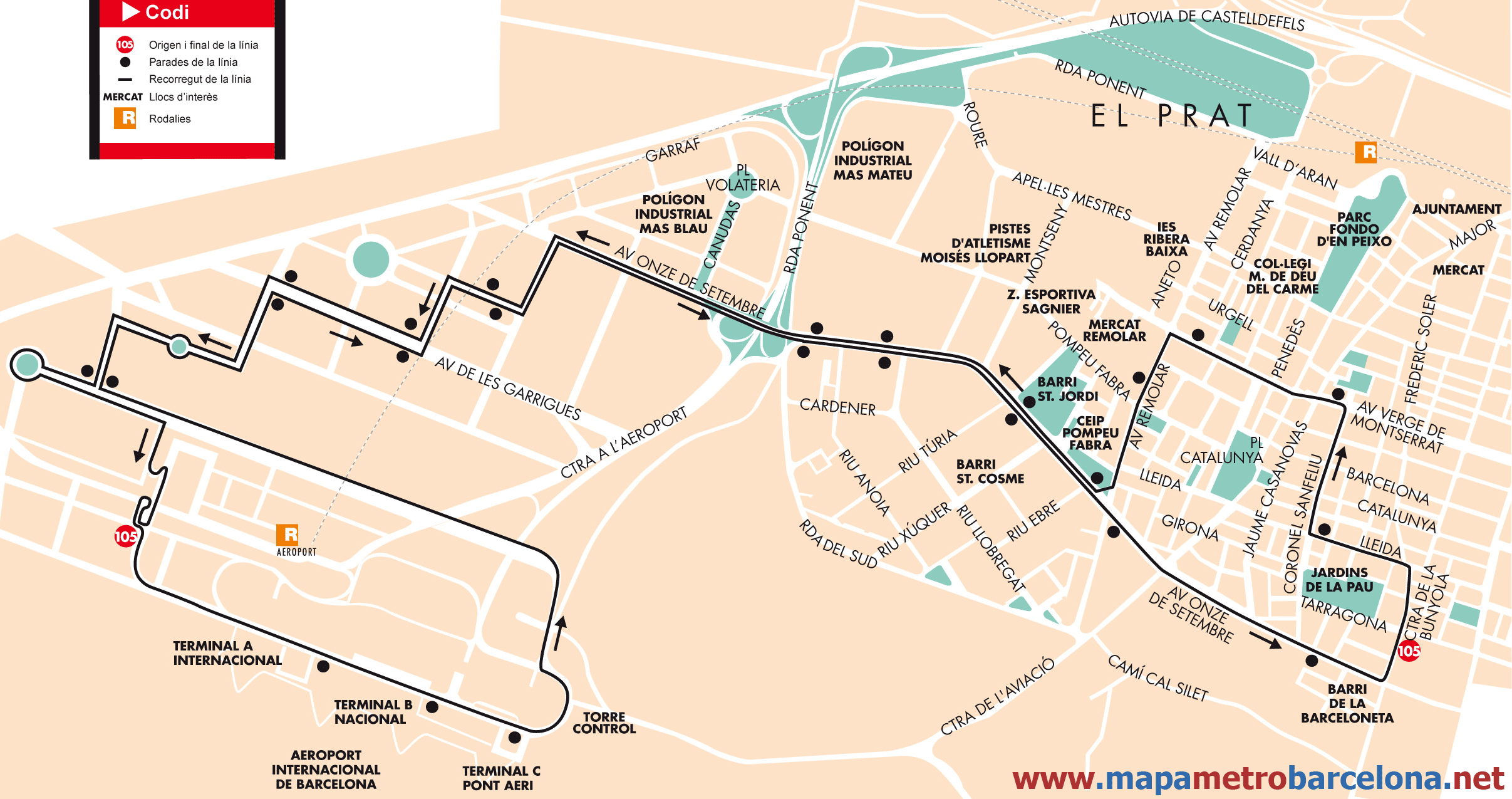 Mapa autobus barcelona línea 105