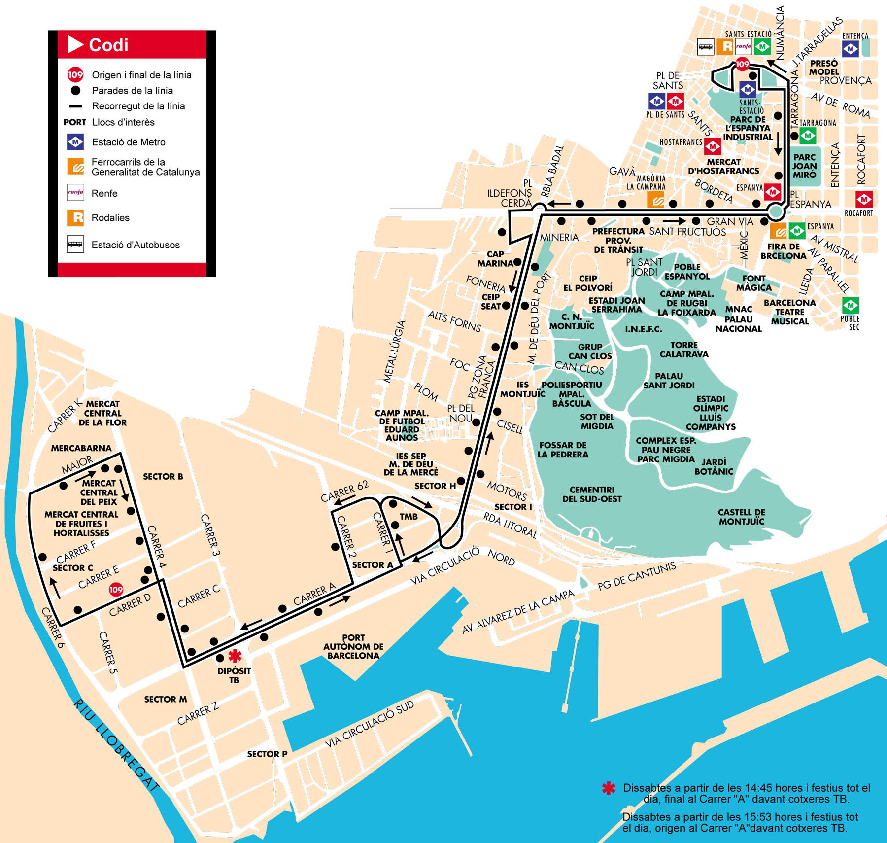 Mapa autobus barcelona línea 109