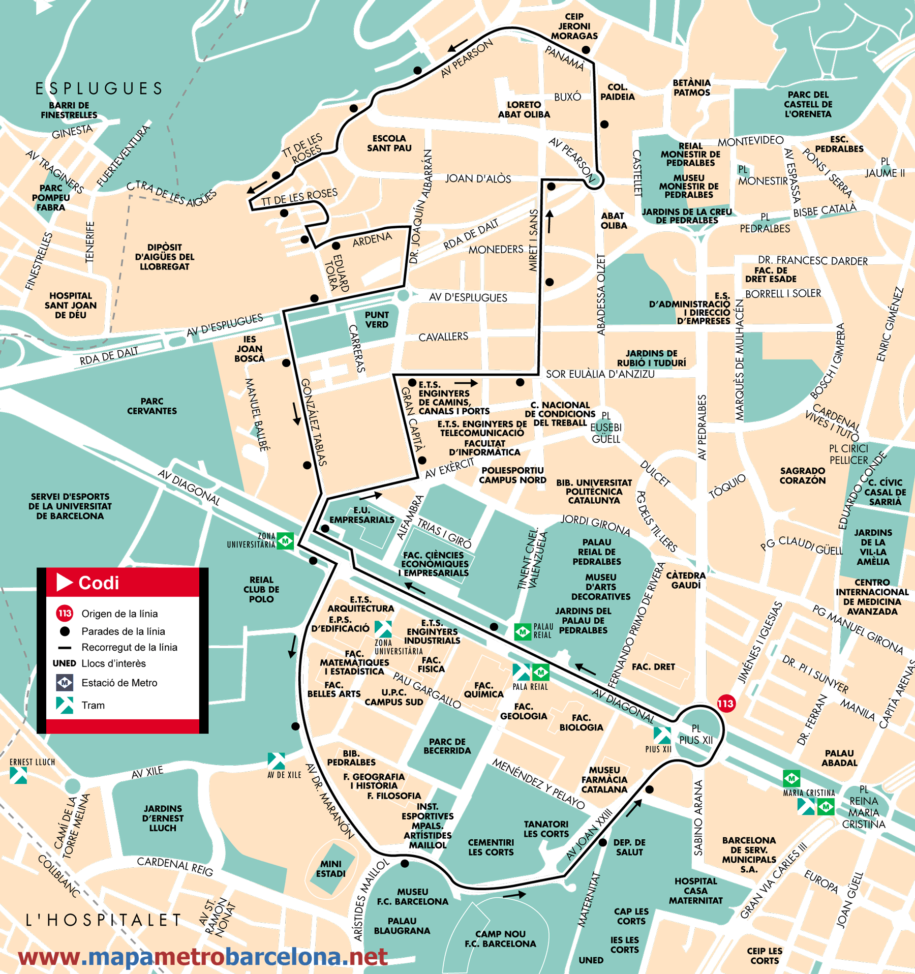 Barcelona bus map line 113