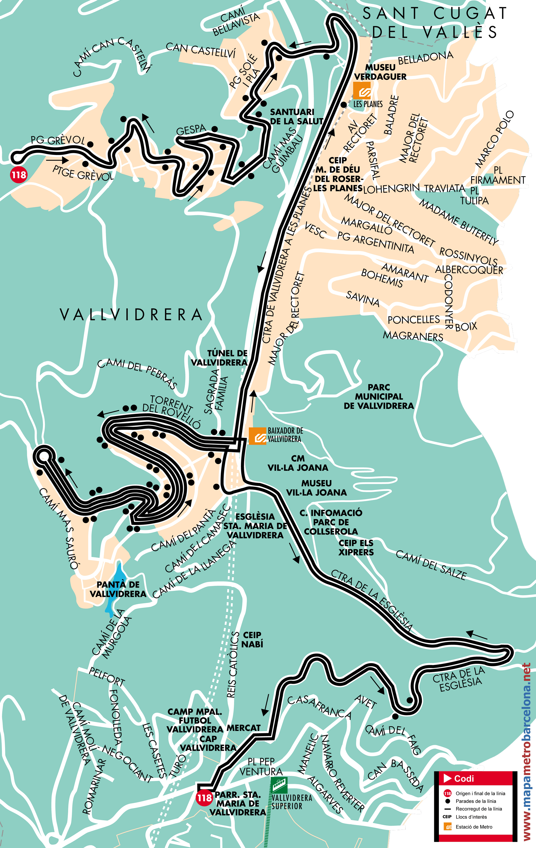 Barcelona bus map line 118