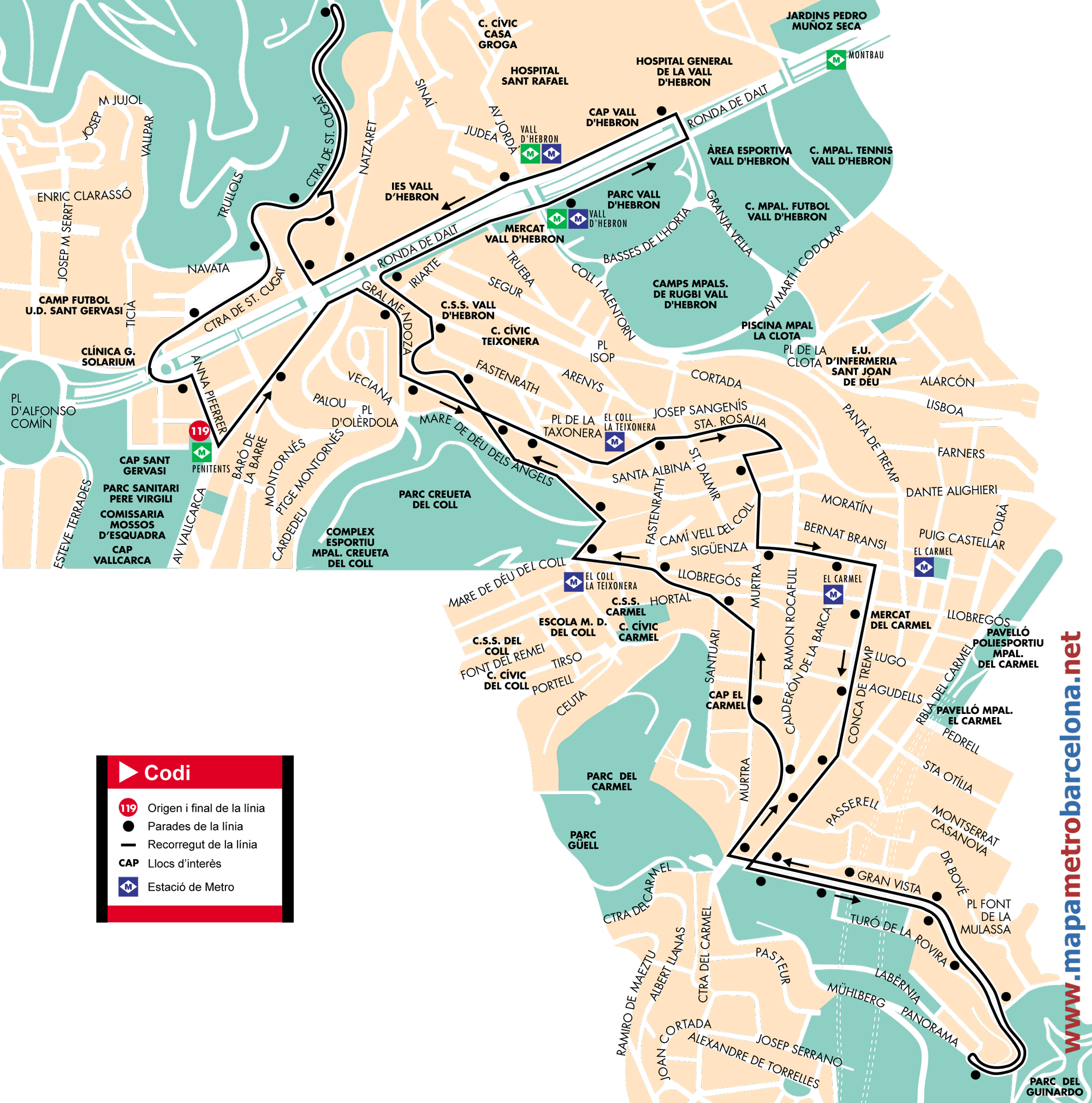 Barcelona bus map line 119