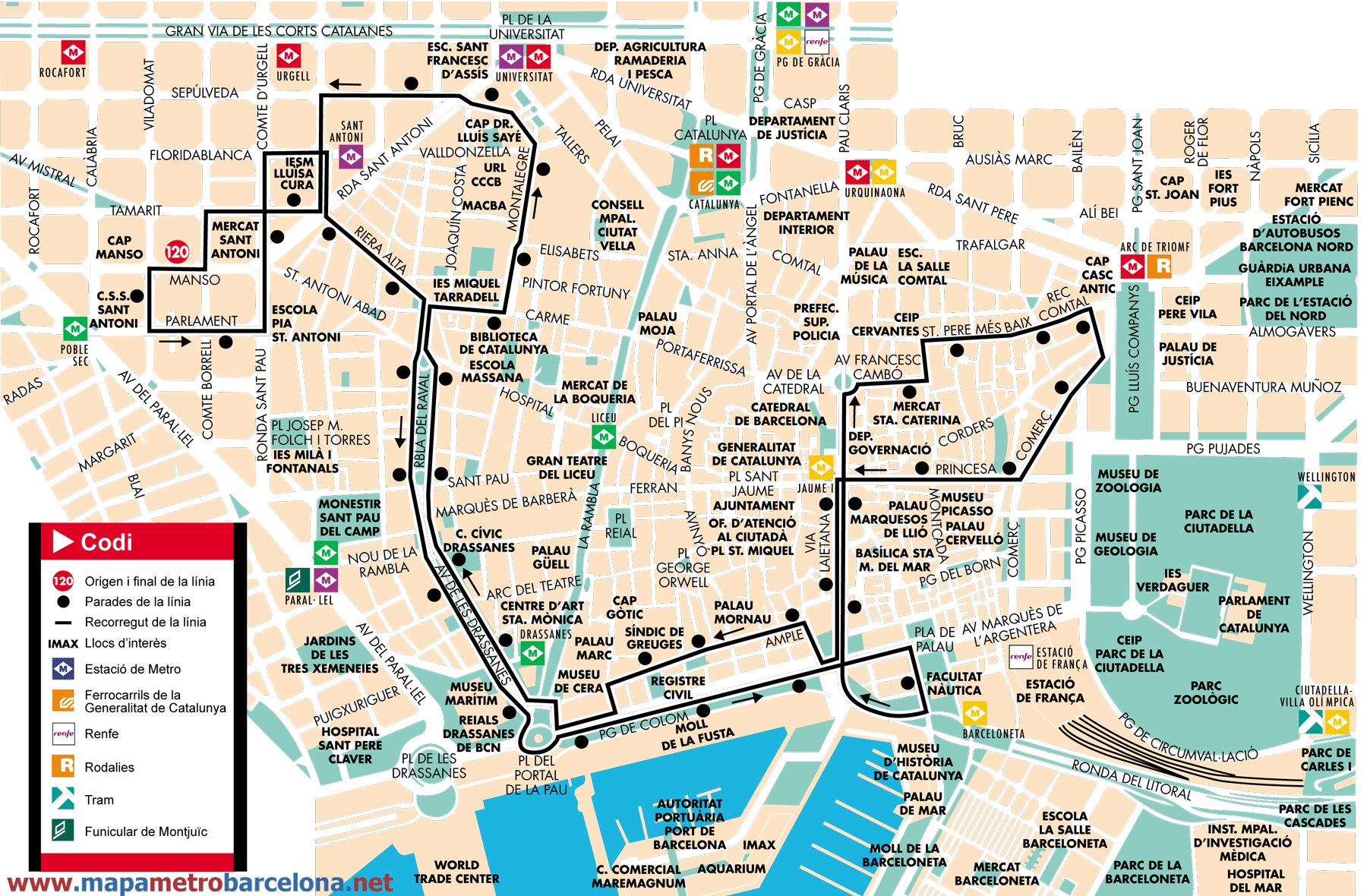 Mapa autobus barcelona línea 120