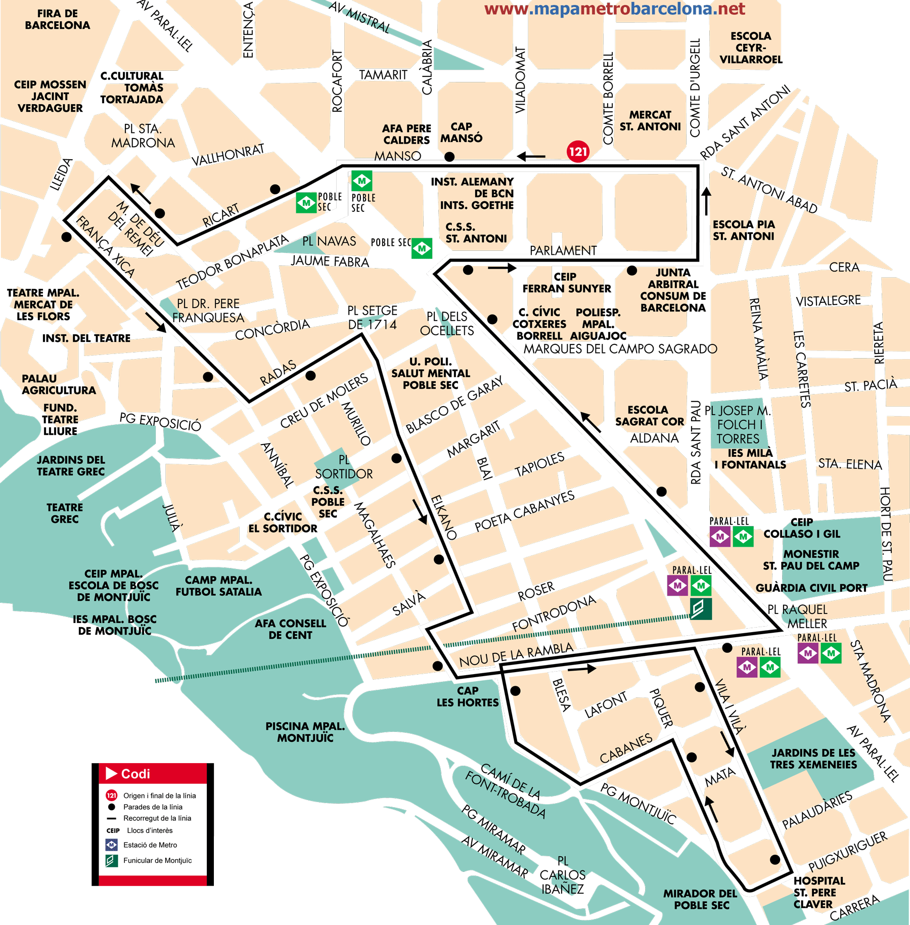 Barcelona bus map line 121