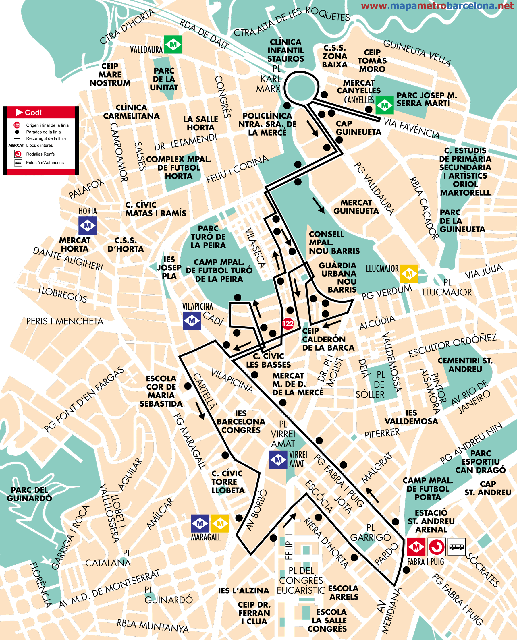 Mapa autobus barcelona línea 122