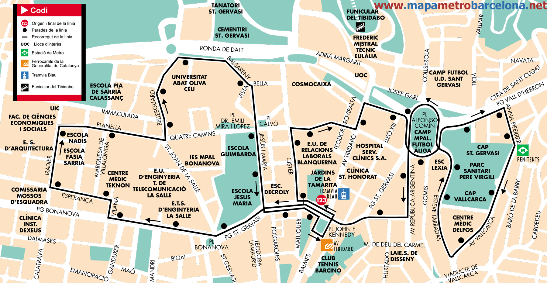 Barcelona bus map line 123
