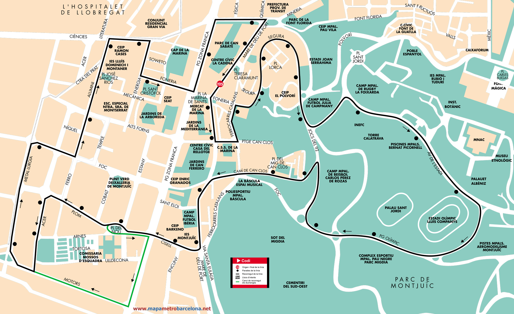Barcelona bus map line 125