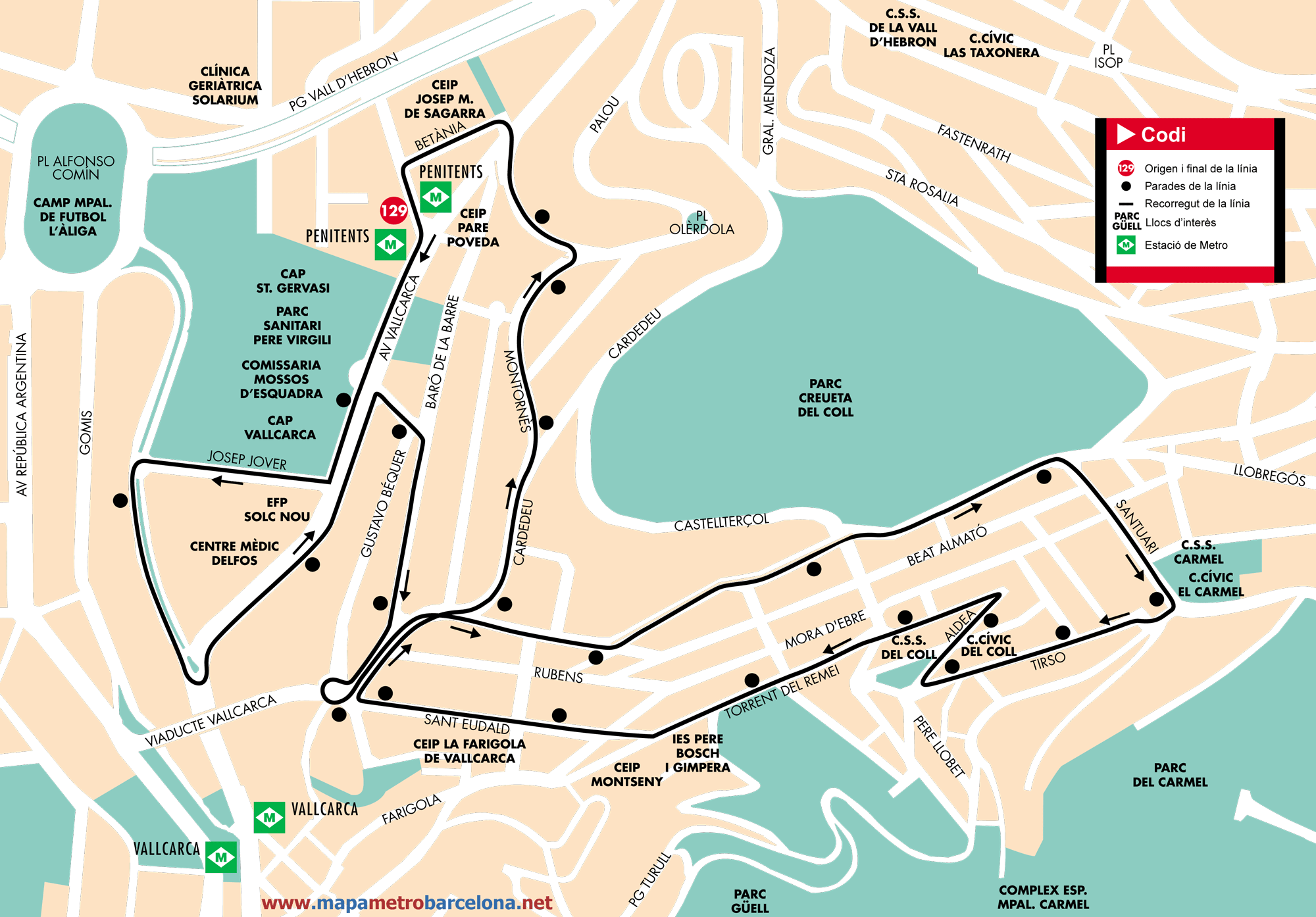 Mapa autobus barcelona línea 129