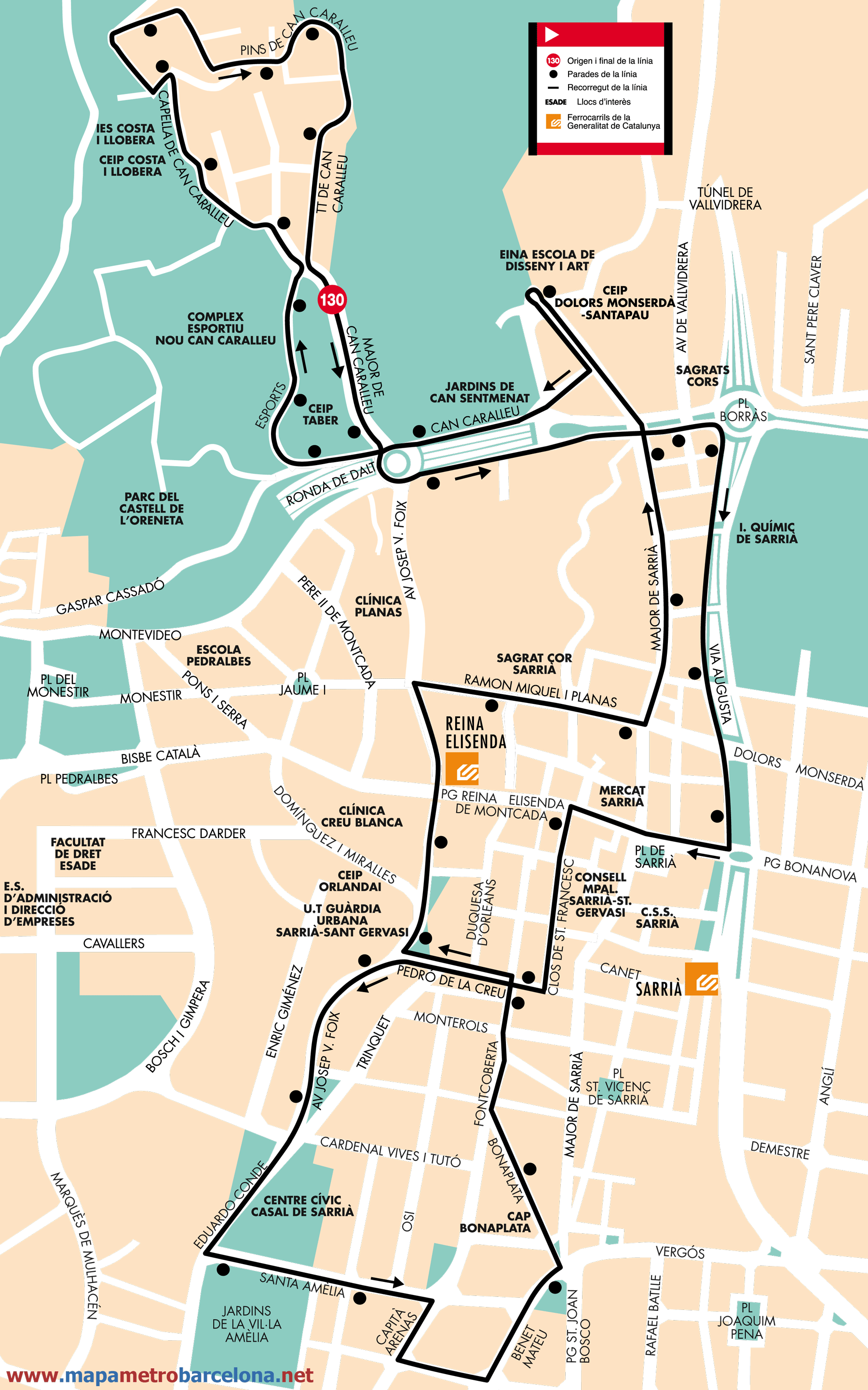 Barcelona bus map line 130