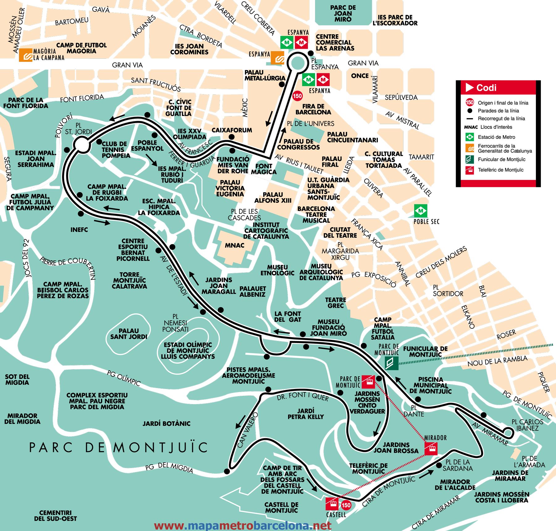 Mapa autobus barcelona línea 150