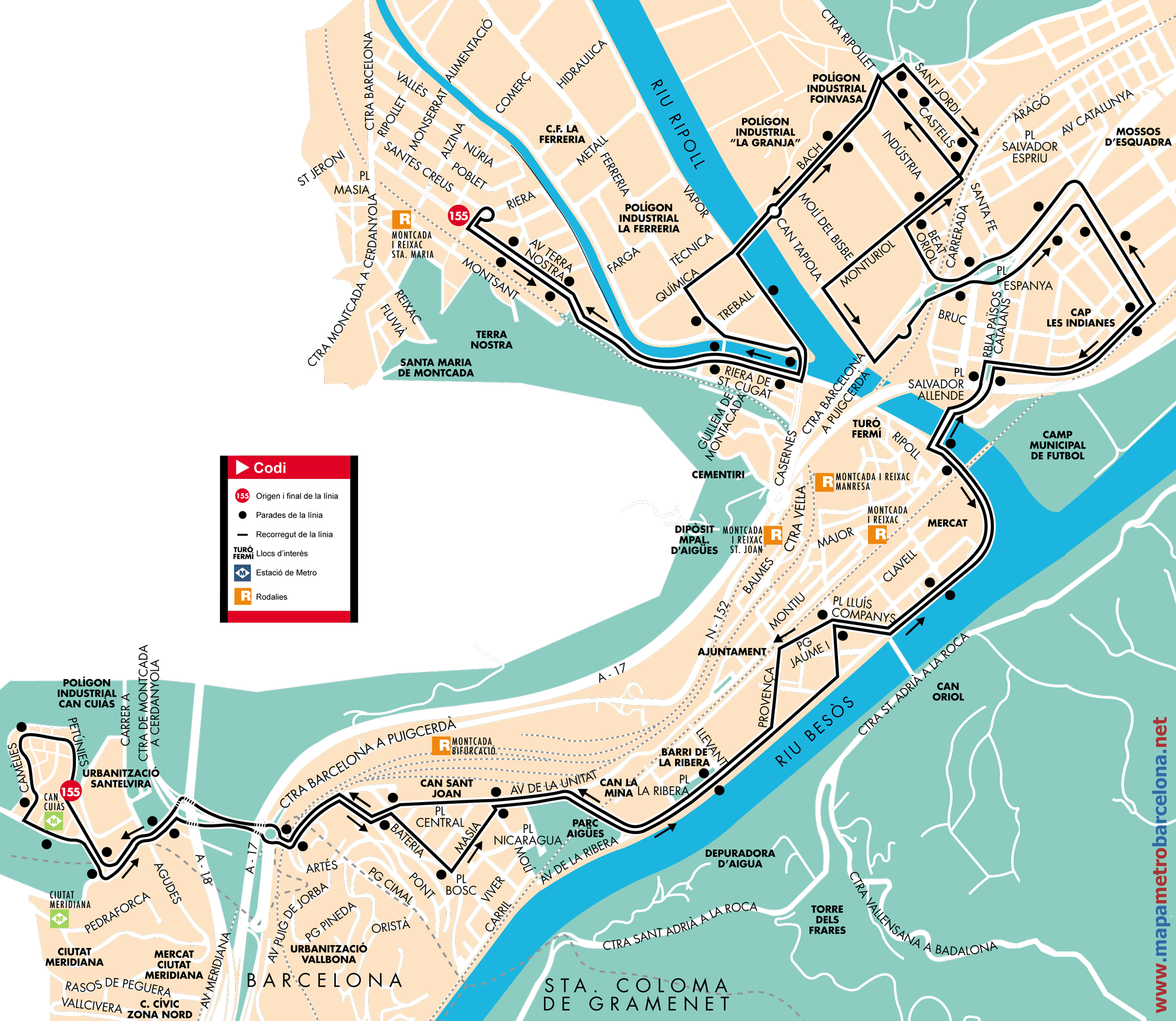 Barcelona bus map line 155