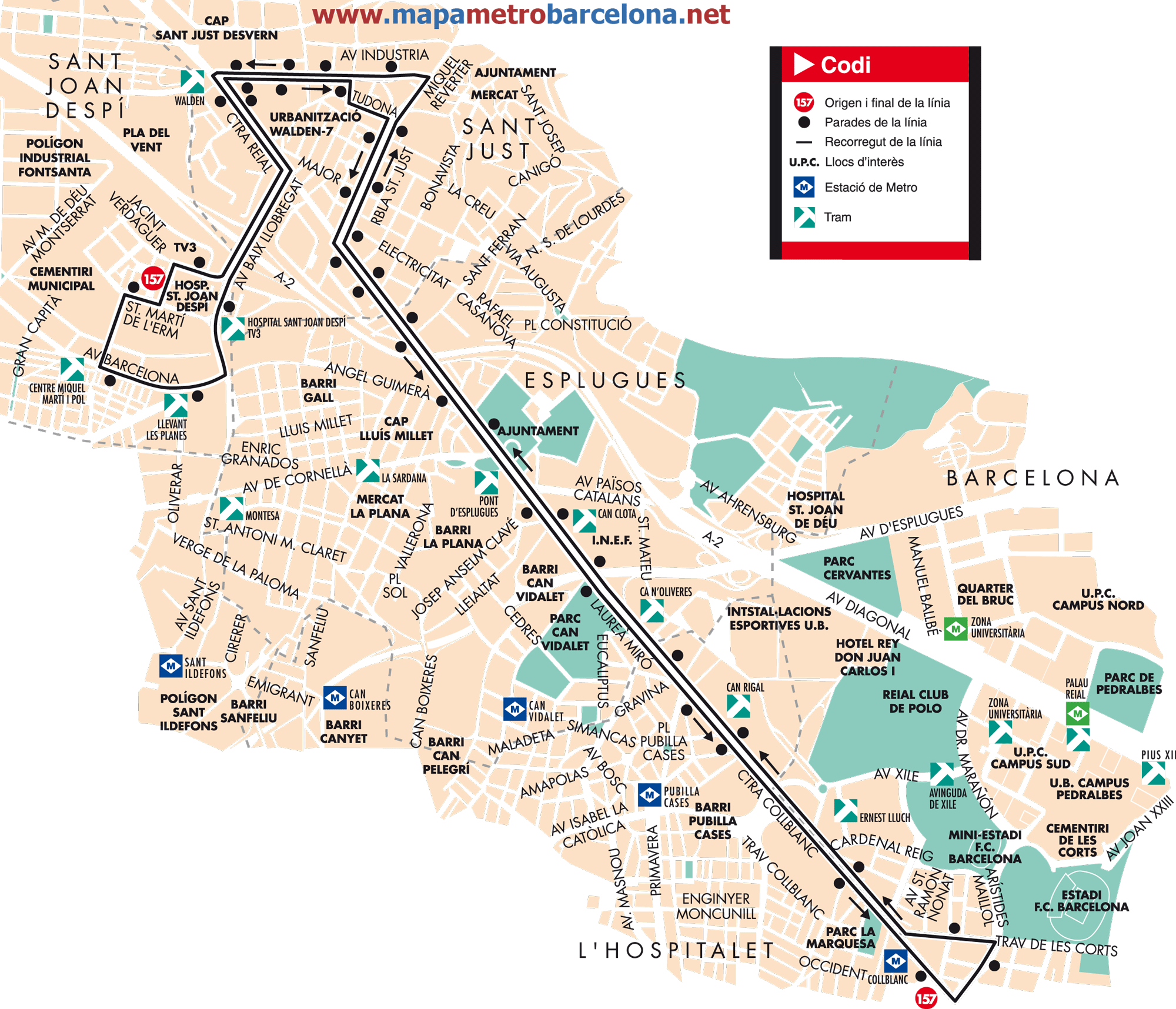 Mapa autobus barcelona línea 157